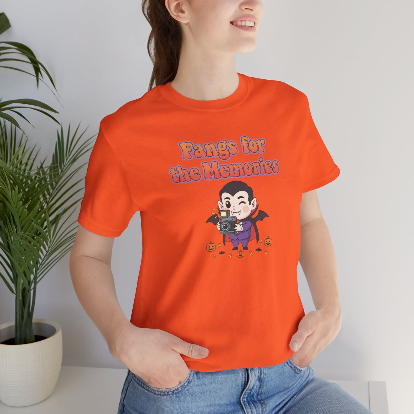 "Fangs for the Memories" Unisex Short Sleeve Shirt, Casual Halloween Outfit, Gift for Spooky Season, Halloween Shirt