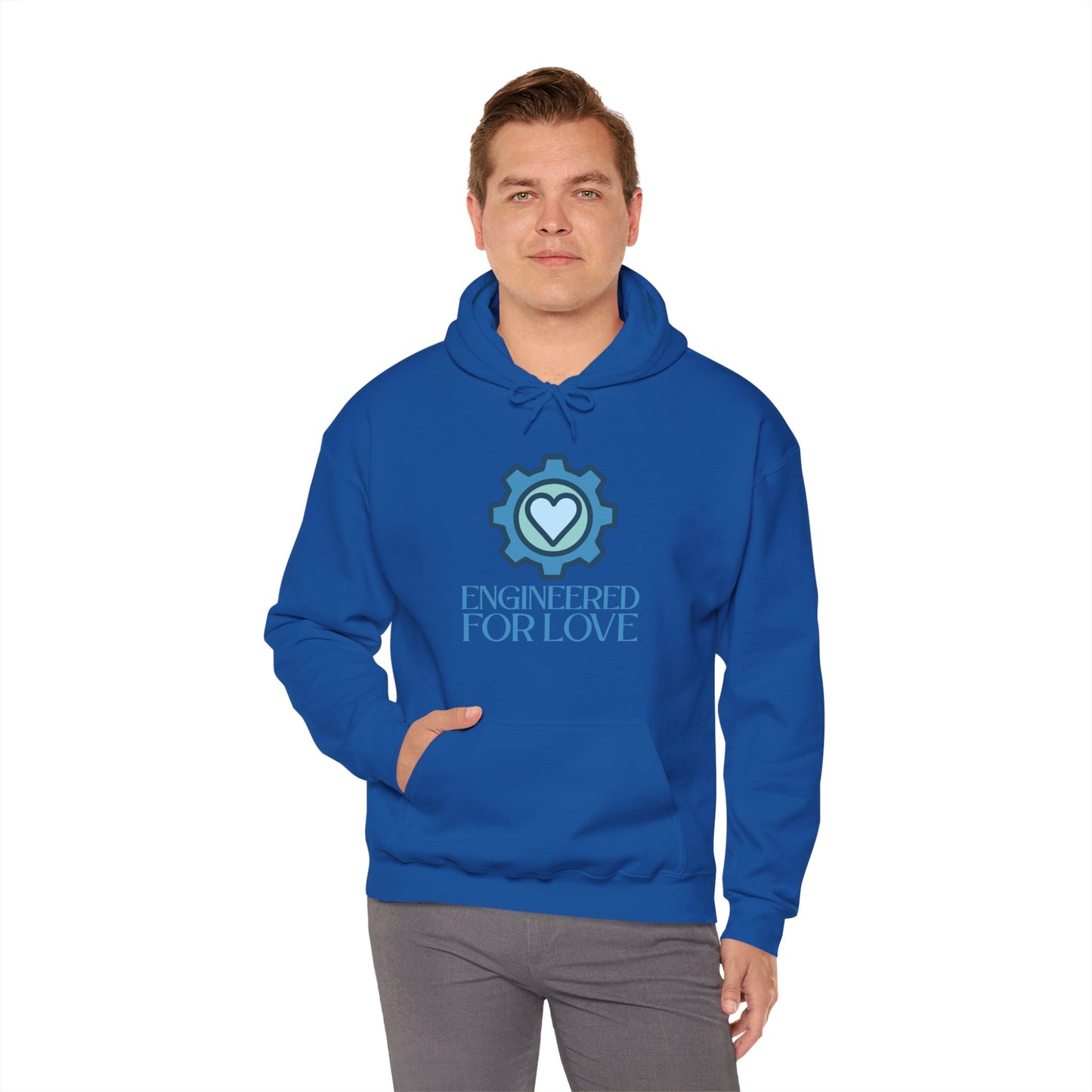 "Engineered for Love" Hoodie Cozy Unisex Sweatshirt, Perfect Gift for Engineers, Valentine's Day, Casual Wear, Birthday Present CW-2 Blue