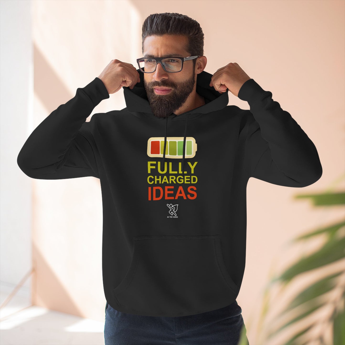 "Fully Charged Ideas" Motivational Fleece Sweatshirt, Cozy Gift for Creatives, Perfect for Inspiration, Fun Wear for All Occasions