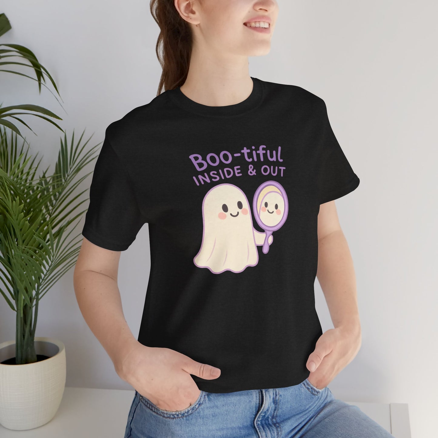 "Boo-tiful Inside Out" Ghost Tee, Cute Halloween Shirt, Unisex Short Sleeve T-Shirt, Fall Apparel, Spooky Vibes, Gift for Halloween Lovers