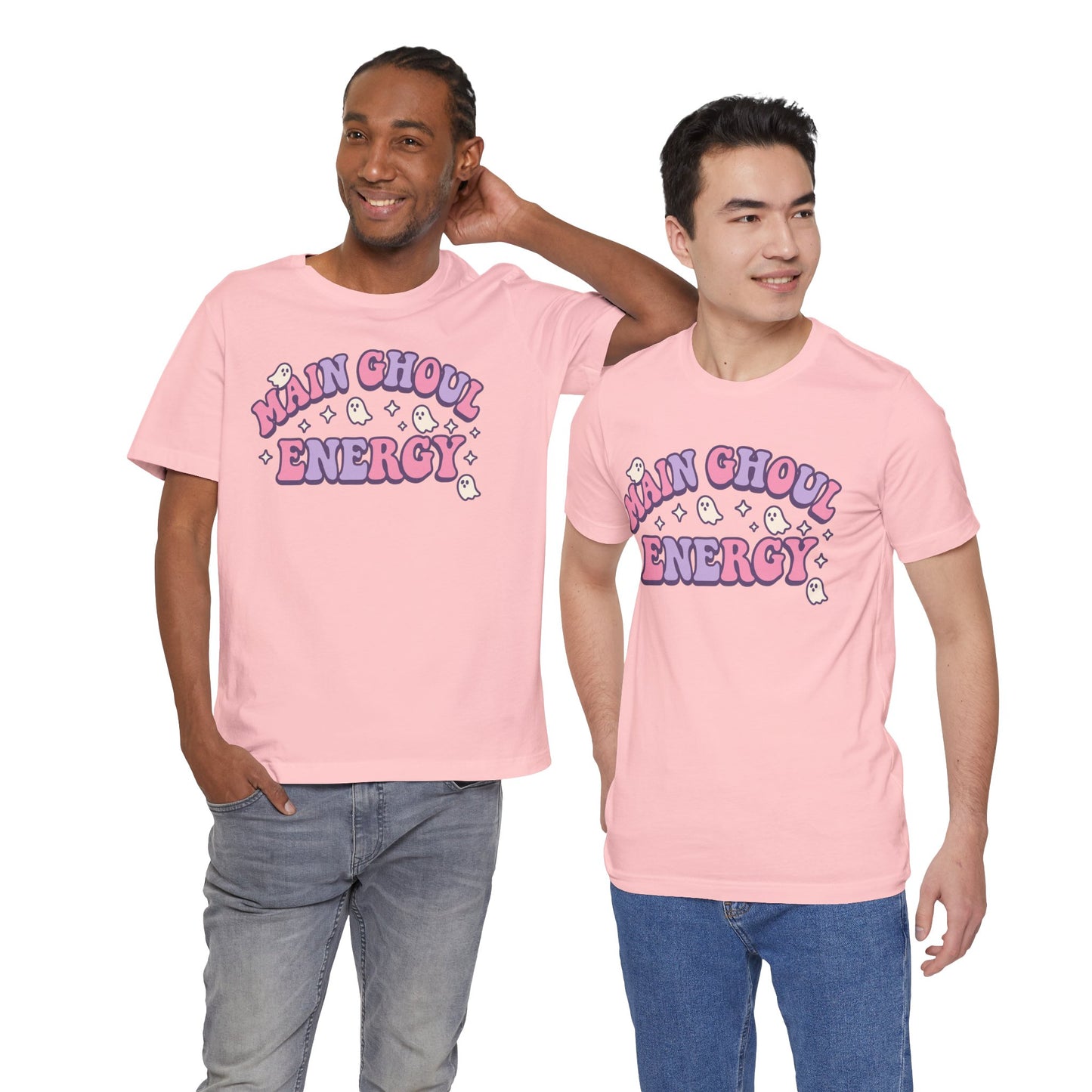 "Main Ghoul Energy" Unisex Short Sleeve T-Shirt, Halloween Party Shirt, Cute Graphic Tee, Gift for Ghost Lovers, Trendy Casual Wear