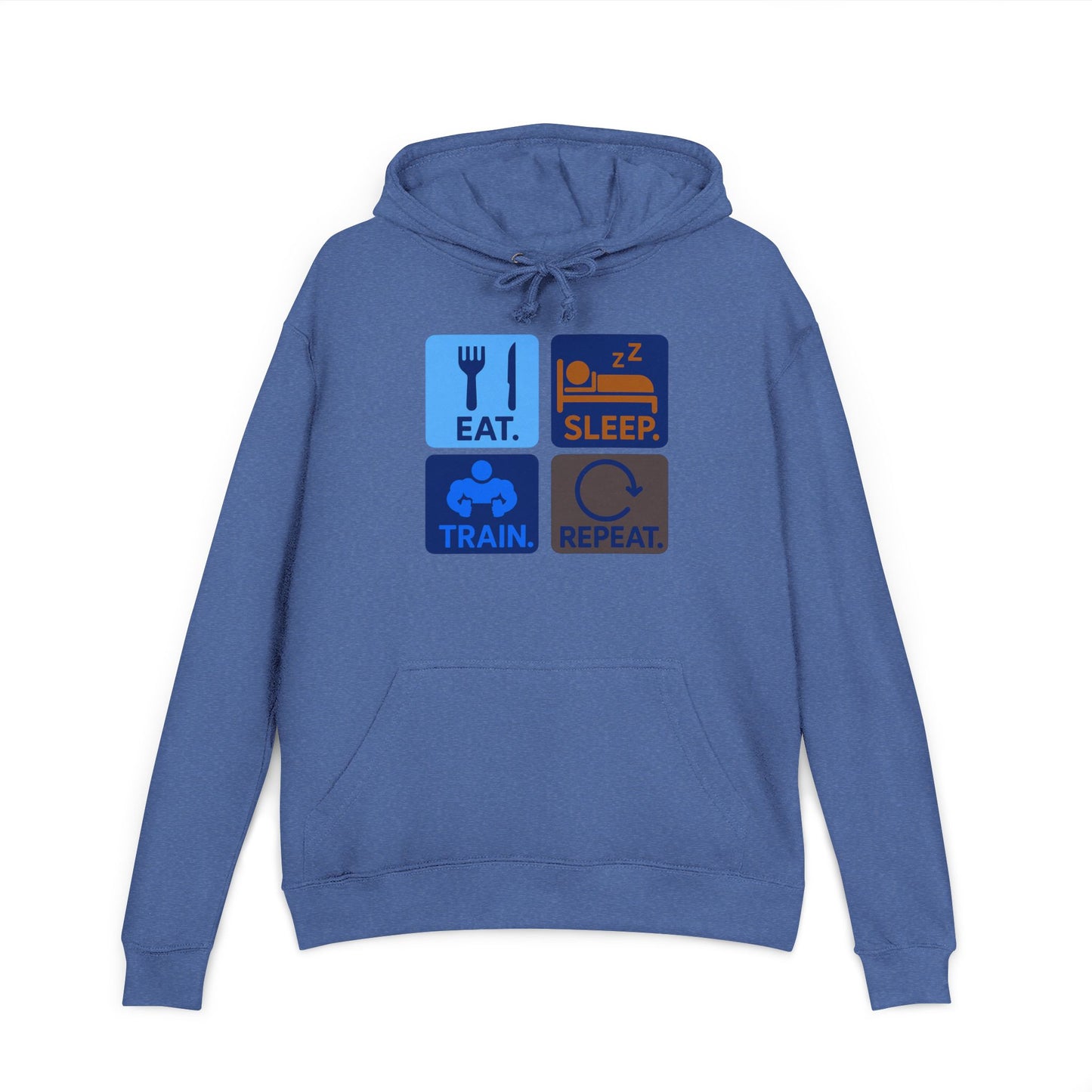 "EAT.SLEEP.TRAIN.REPEAT." Statement Hoodie for Fitness Lovers, Cozy Workout Gear, Athletic Hoodie, Motivational Hoodie, Gym Apparel