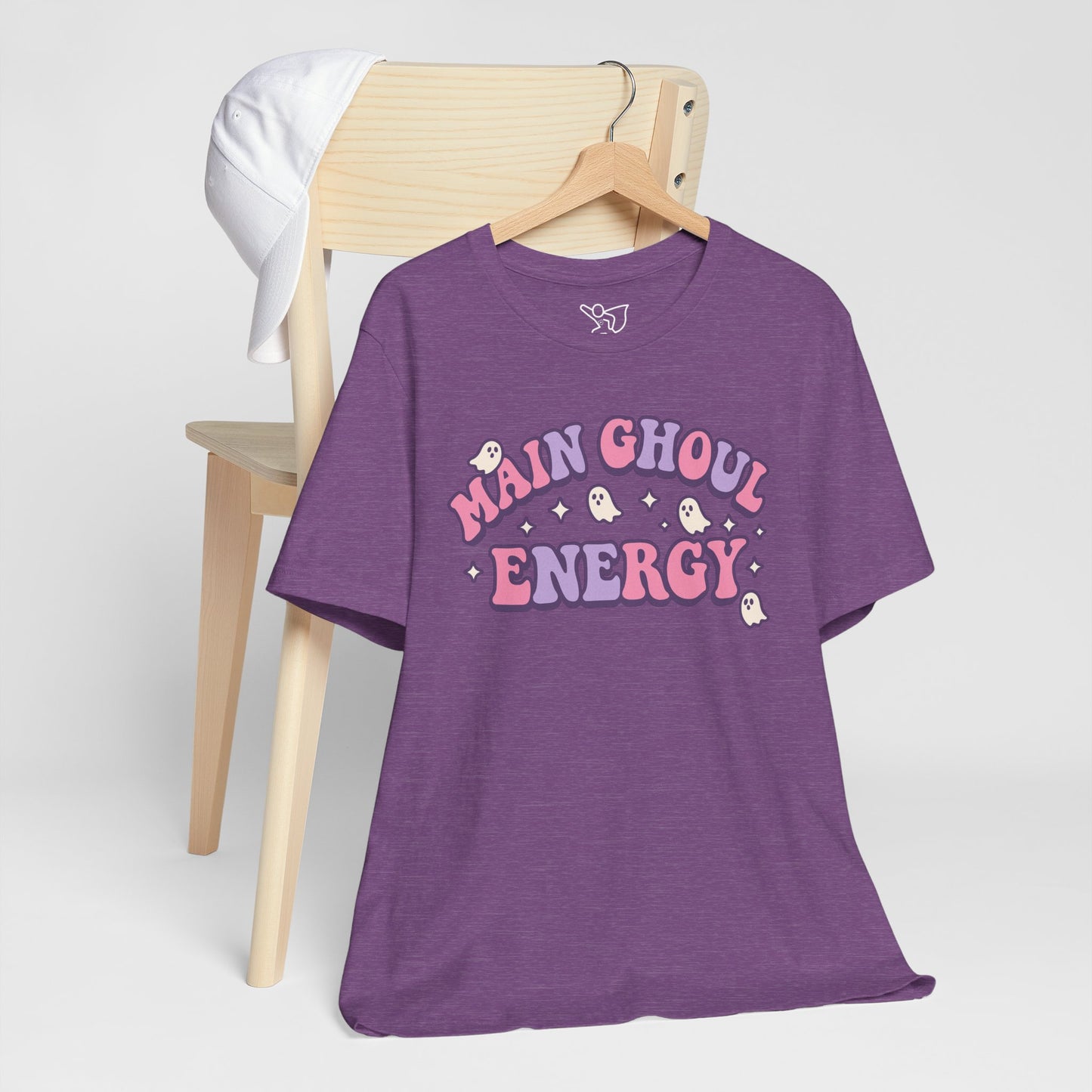 "Main Ghoul Energy" Unisex Short Sleeve T-Shirt, Halloween Party Shirt, Cute Graphic Tee, Gift for Ghost Lovers, Trendy Casual Wear