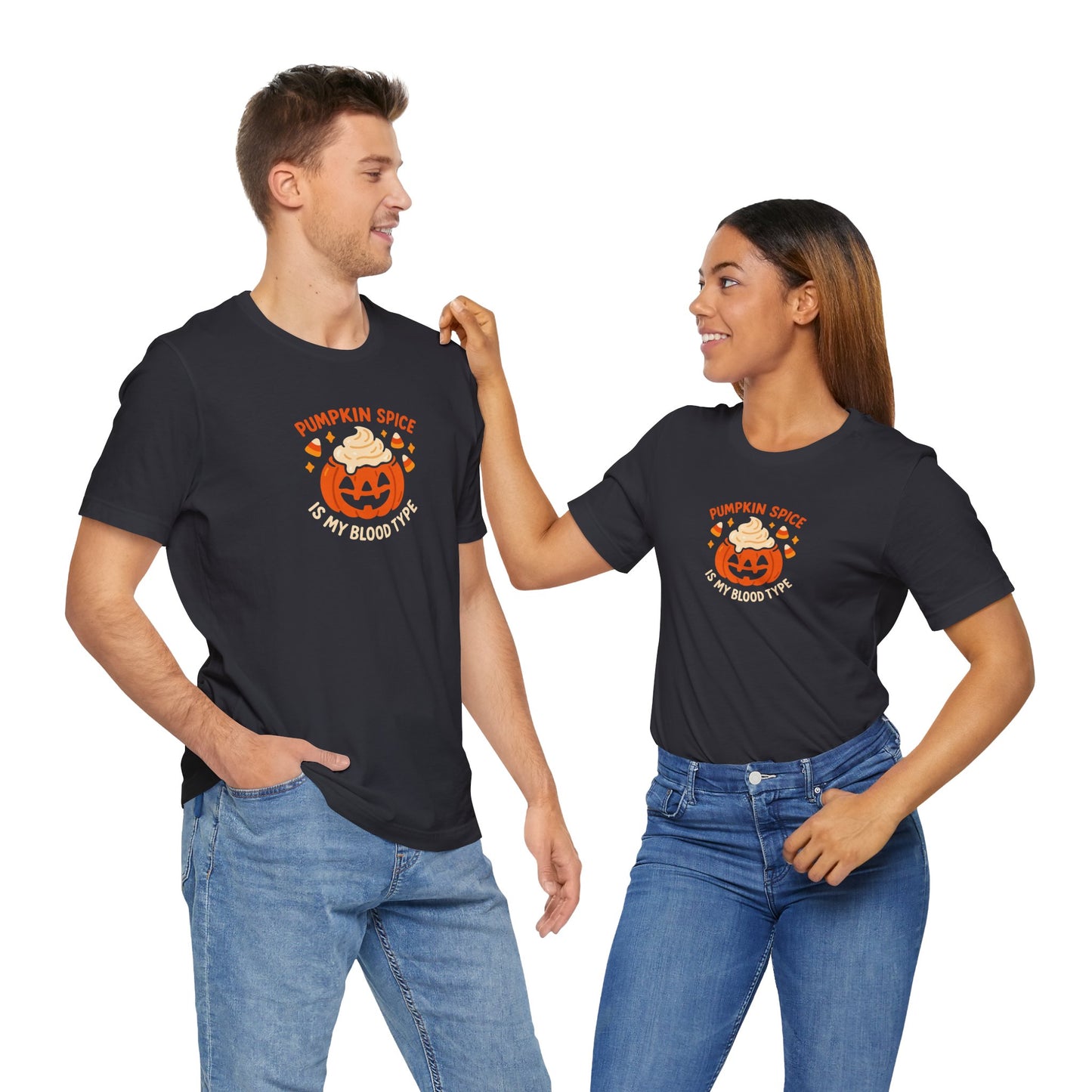 "Pumpkin Spice is My Blood Type" Short Sleeve Tee Fall Fashion, Halloween Shirt, Coffee Lover Gift, Autumn Wardrobe, Seasonal Tee