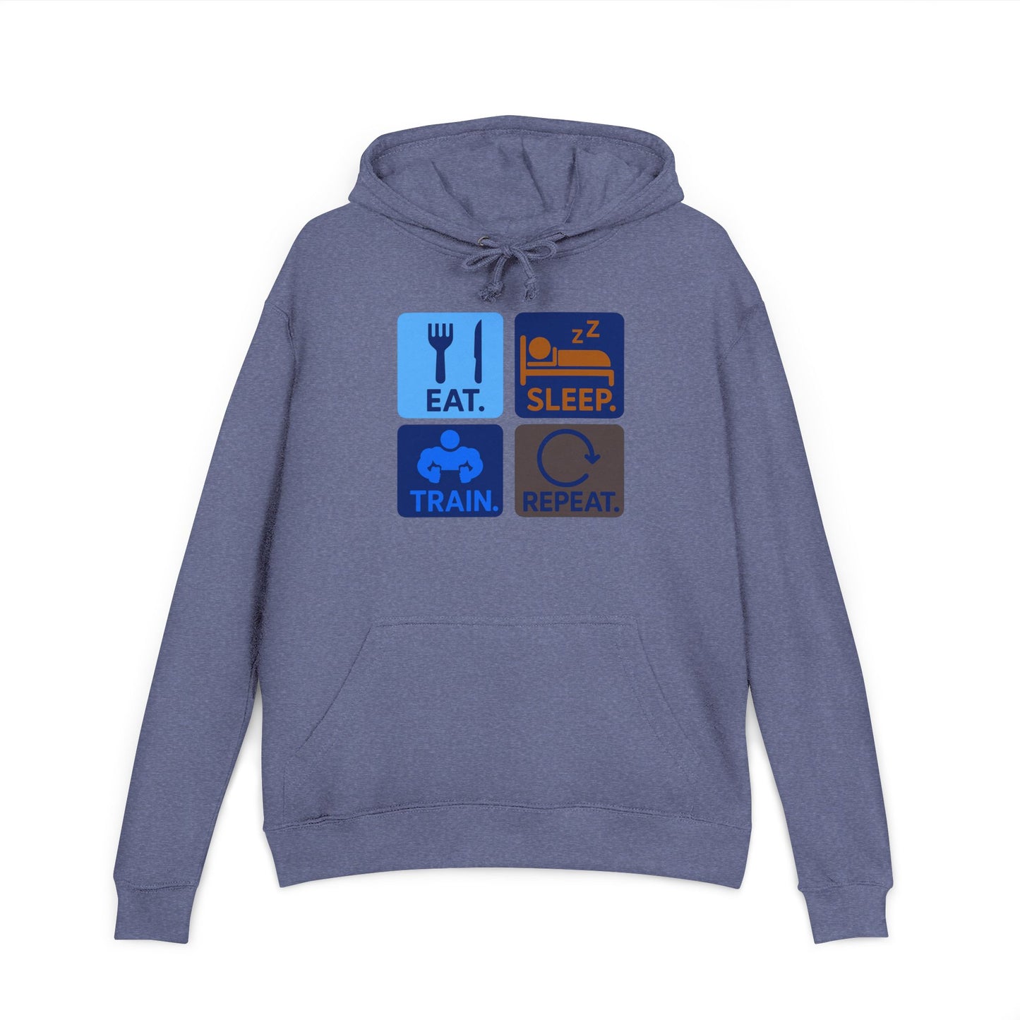 "EAT.SLEEP.TRAIN.REPEAT." Statement Hoodie for Fitness Lovers, Cozy Workout Gear, Athletic Hoodie, Motivational Hoodie, Gym Apparel