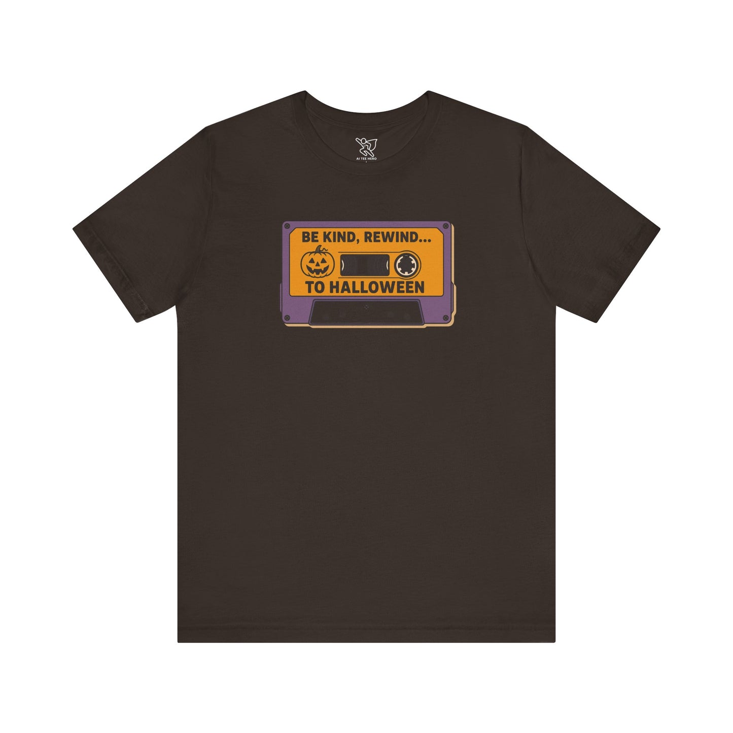 "Be Kind, Rewind to Halloween" T-Shirt, Unisex Casual Wear, Spooky Season Top, Vintage Style Shirt