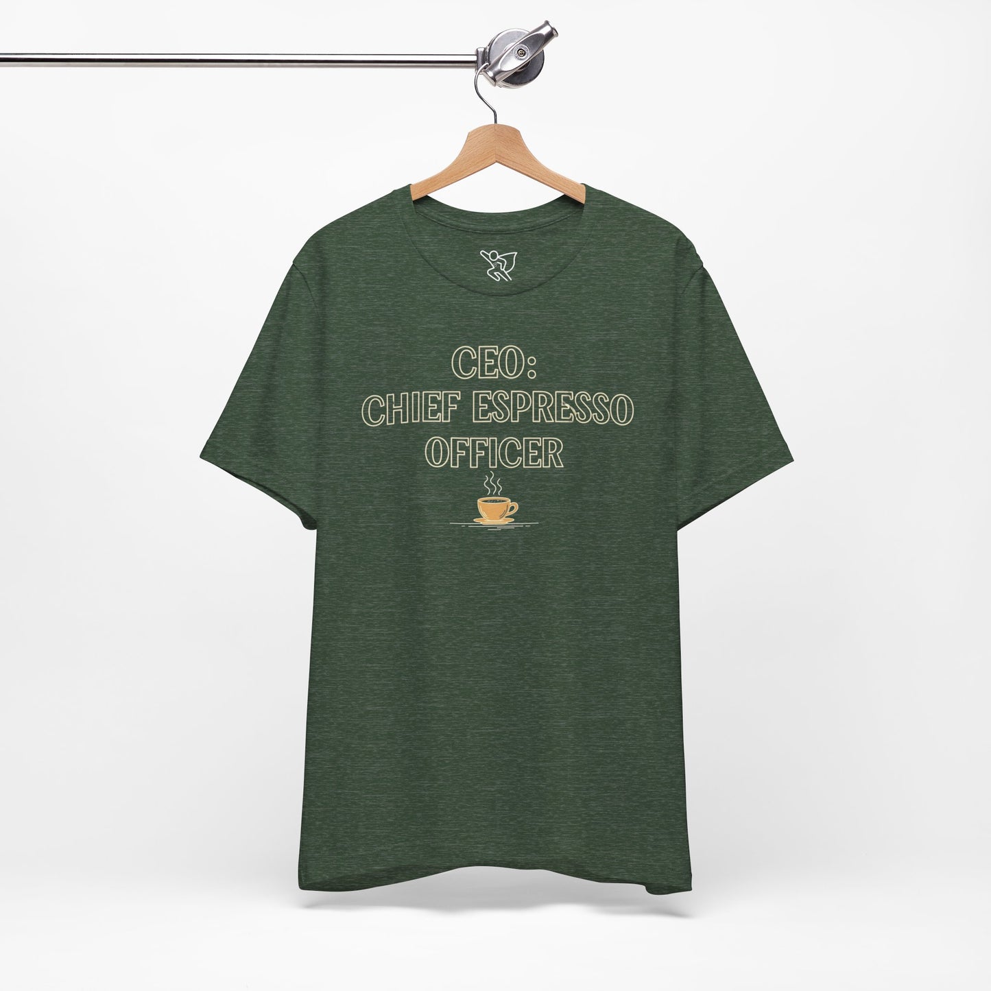 "CEO: Chief Espresso Officer" CW-1 Unisex Jersey T-Shirt for Baristas, Funny Coffee Shirt for Gifts, Perfect for Birthdays, Coffee Shop Outfits