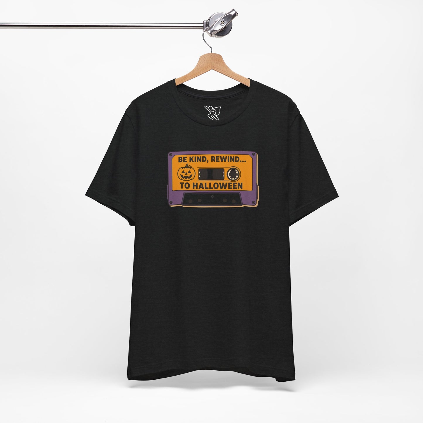 "Be Kind, Rewind to Halloween" T-Shirt, Unisex Casual Wear, Spooky Season Top, Vintage Style Shirt
