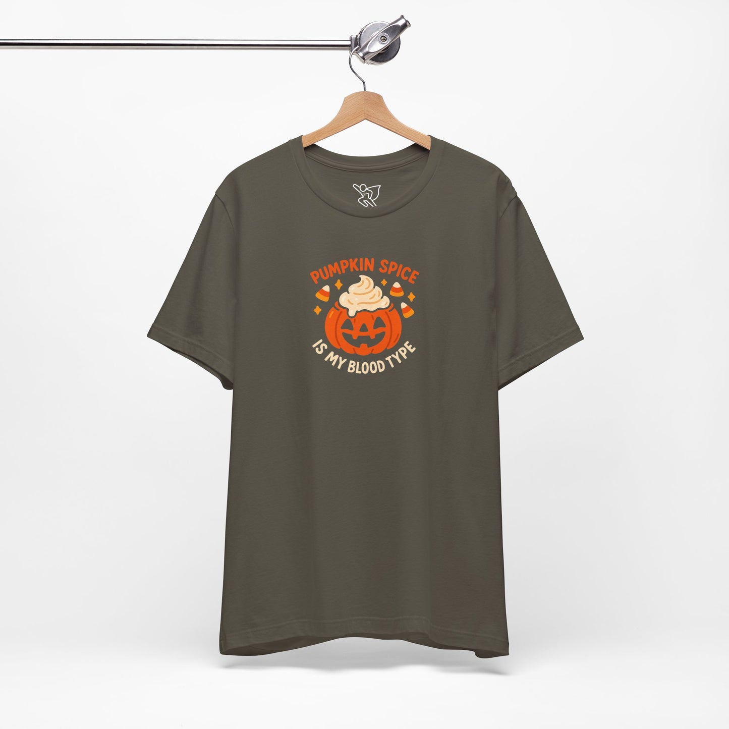 "Pumpkin Spice is My Blood Type" Short Sleeve Tee Fall Fashion, Halloween Shirt, Coffee Lover Gift, Autumn Wardrobe, Seasonal Tee