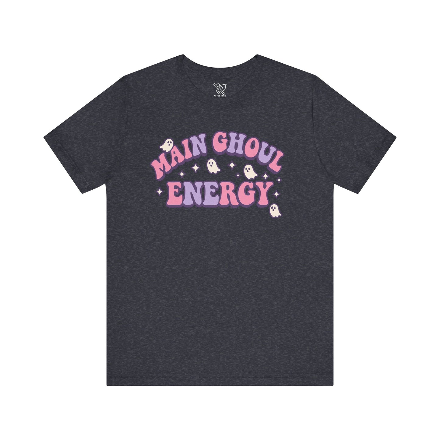 "Main Ghoul Energy" Unisex Short Sleeve T-Shirt, Halloween Party Shirt, Cute Graphic Tee, Gift for Ghost Lovers, Trendy Casual Wear