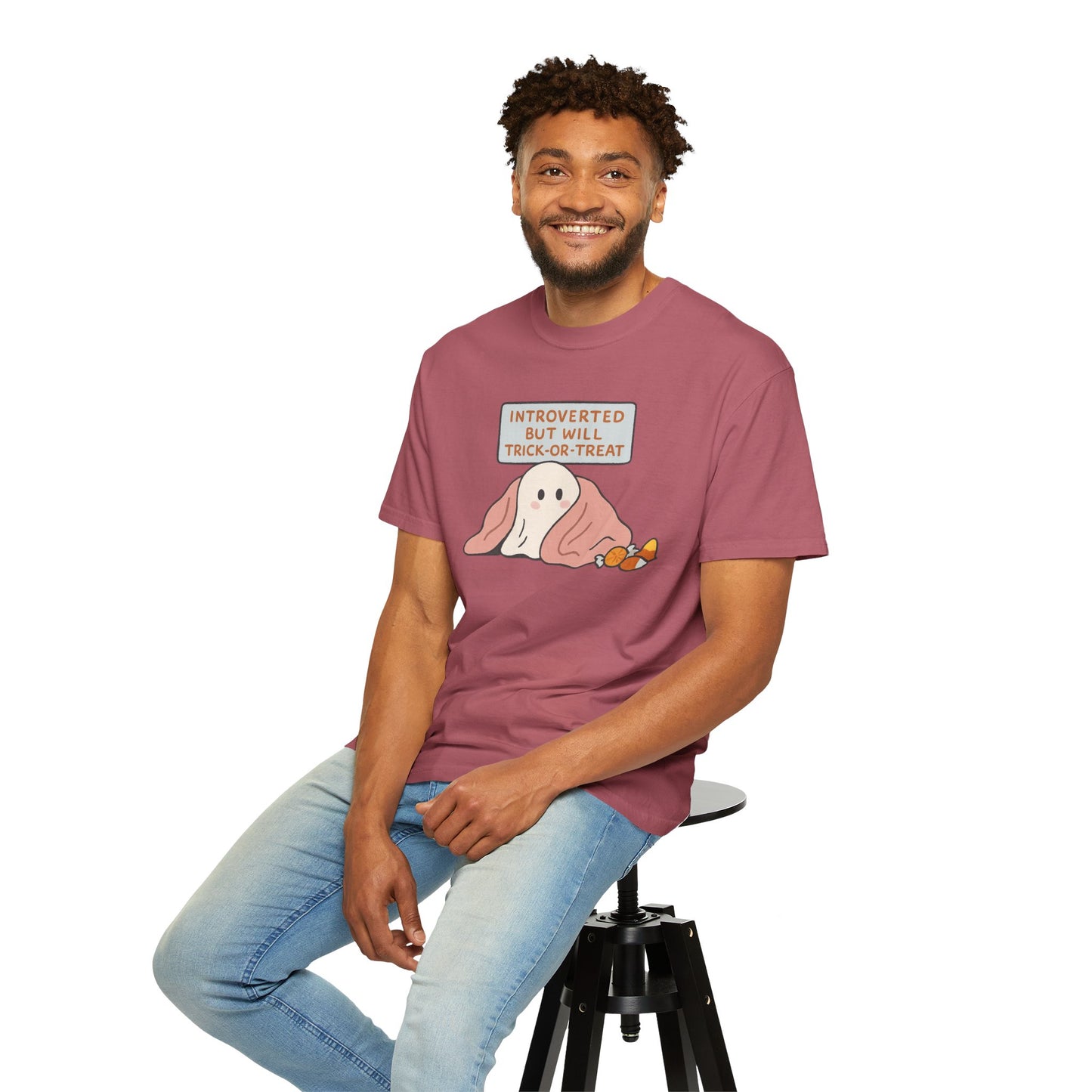 "Introverted But Will Trick or Treat" Unisex Halloween Tee, Funny Trick-or-Treat Shirt, Spooky Season Apparel, Gift for Introverts