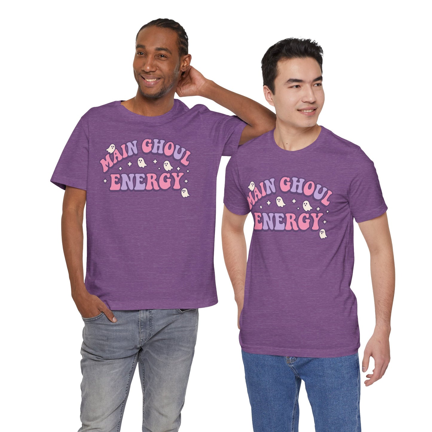 "Main Ghoul Energy" Unisex Short Sleeve T-Shirt, Halloween Party Shirt, Cute Graphic Tee, Gift for Ghost Lovers, Trendy Casual Wear