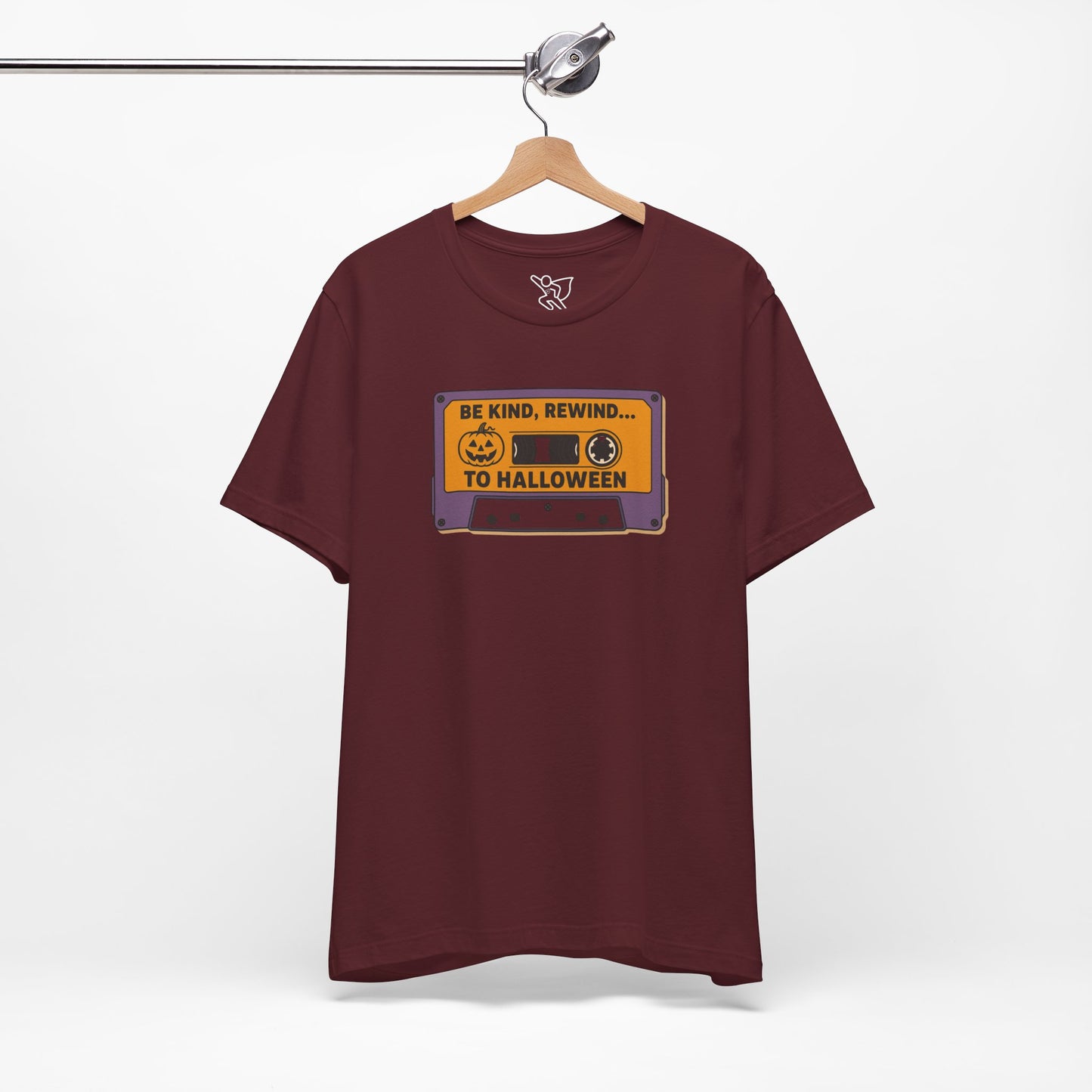 "Be Kind, Rewind to Halloween" T-Shirt, Unisex Casual Wear, Spooky Season Top, Vintage Style Shirt