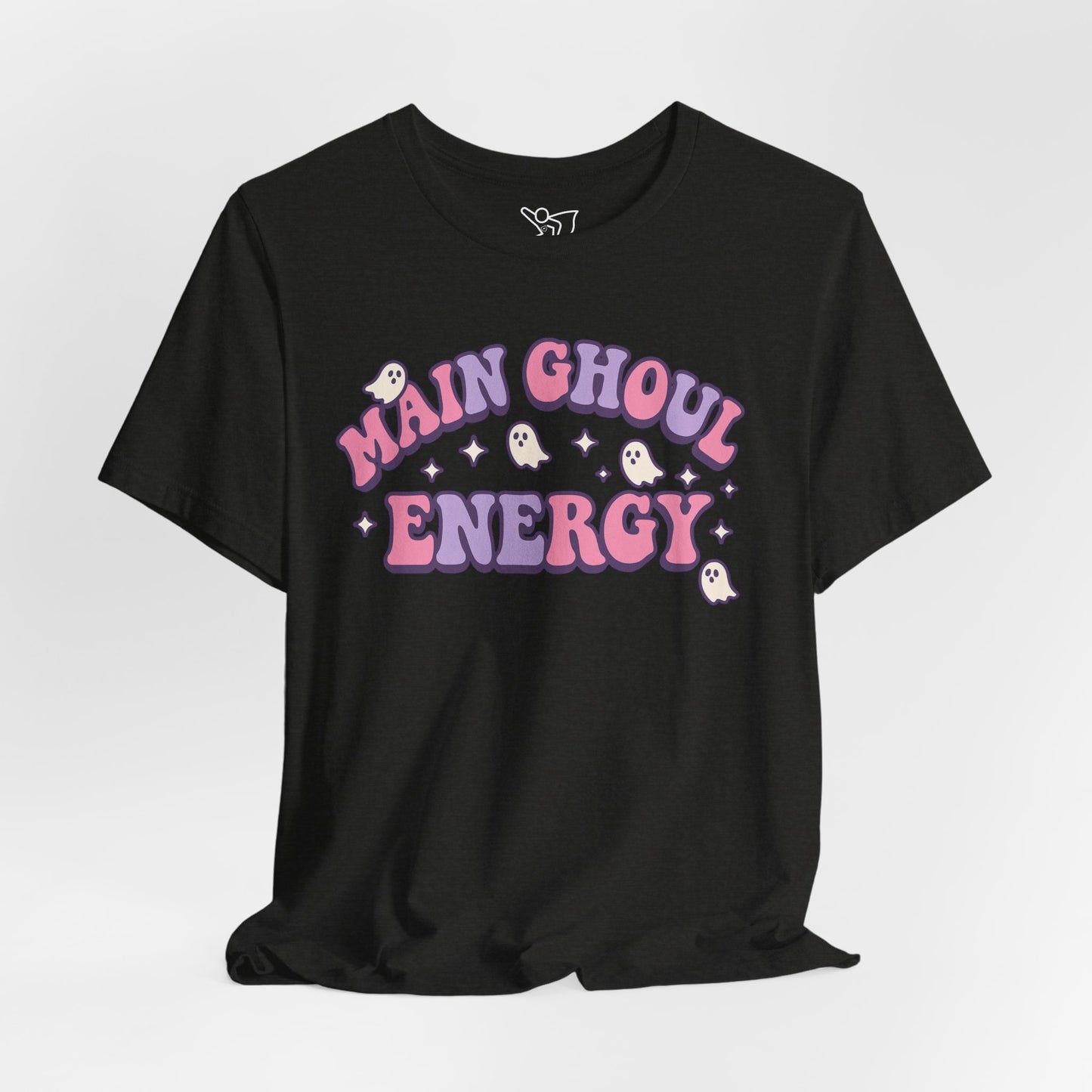 "Main Ghoul Energy" Unisex Short Sleeve T-Shirt, Halloween Party Shirt, Cute Graphic Tee, Gift for Ghost Lovers, Trendy Casual Wear