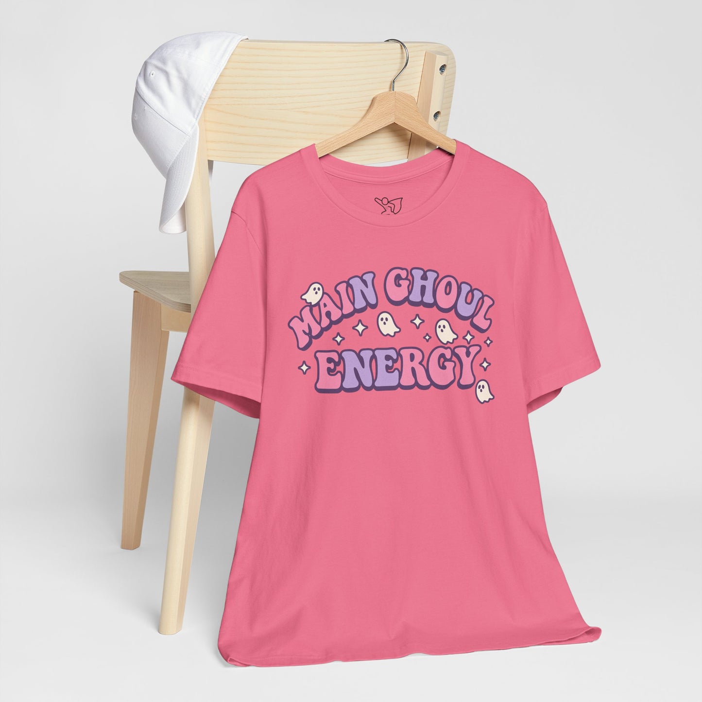 "Main Ghoul Energy" Unisex Short Sleeve T-Shirt, Halloween Party Shirt, Cute Graphic Tee, Gift for Ghost Lovers, Trendy Casual Wear