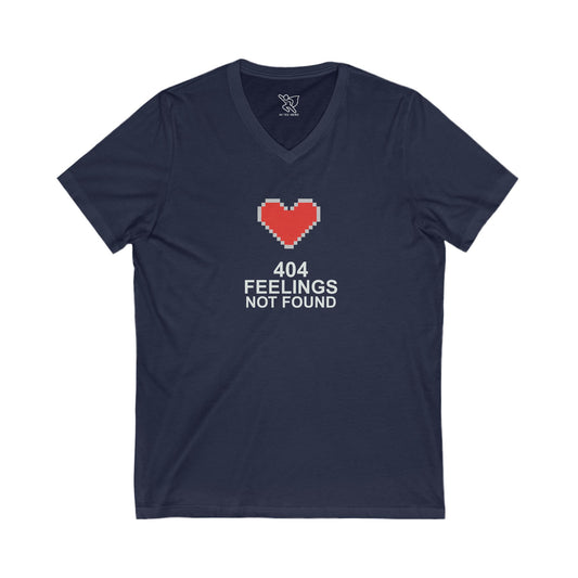 "404 Feelings Not Found" Unisex Jersey V-Neck Shirt for Gamers, Valentine's Day, Birthday Gift, Casual Wear, Humor Clothing CW-3 gray