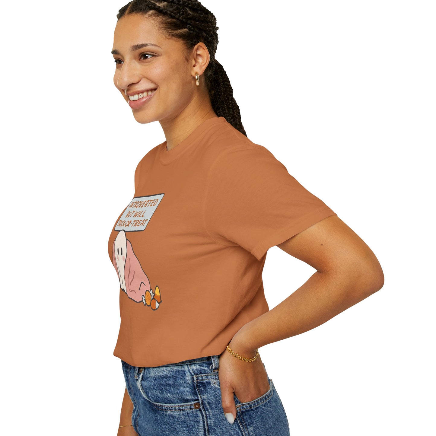 "Introverted But Will Trick or Treat" Unisex Halloween Tee, Funny Trick-or-Treat Shirt, Spooky Season Apparel, Gift for Introverts