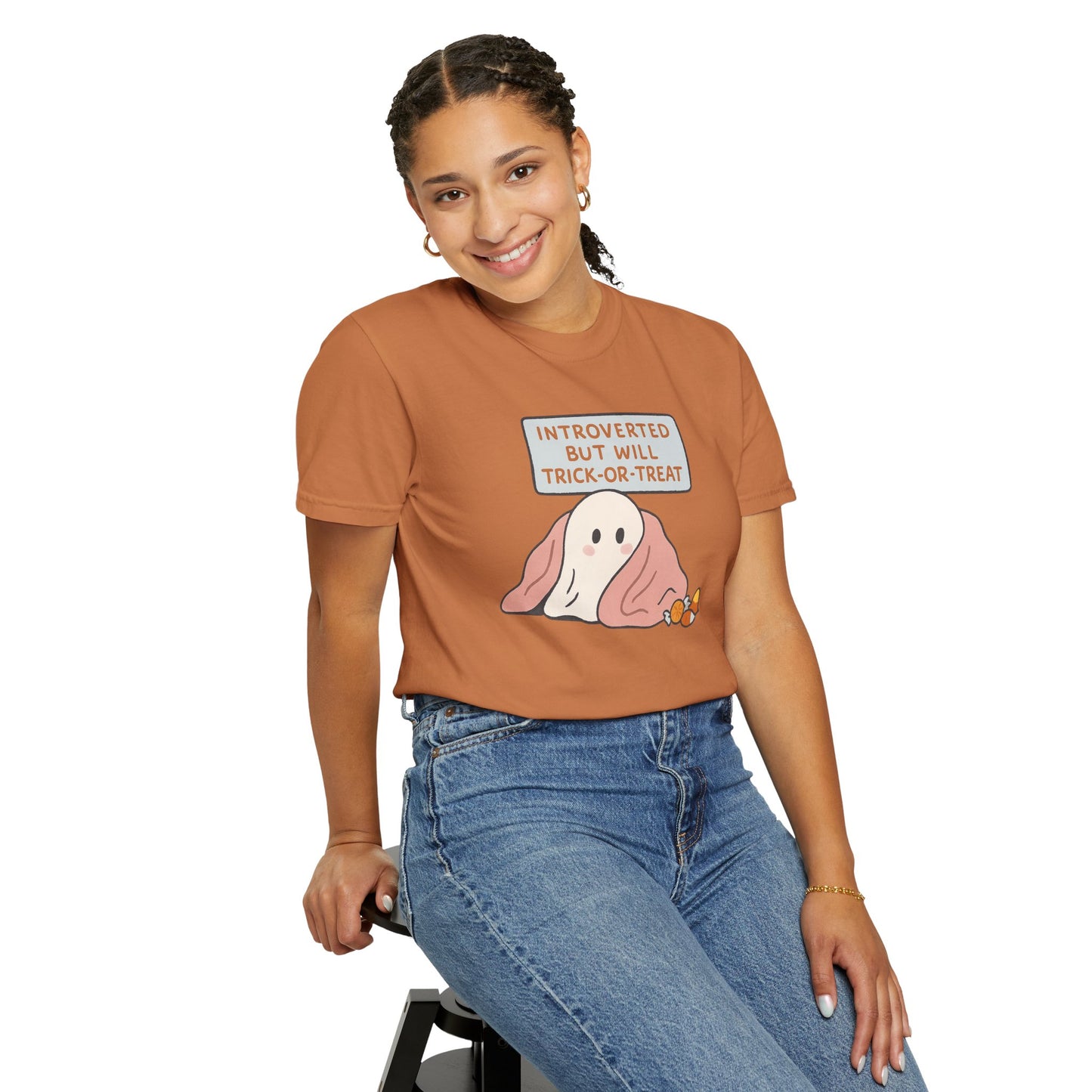"Introverted But Will Trick or Treat" Unisex Halloween Tee, Funny Trick-or-Treat Shirt, Spooky Season Apparel, Gift for Introverts