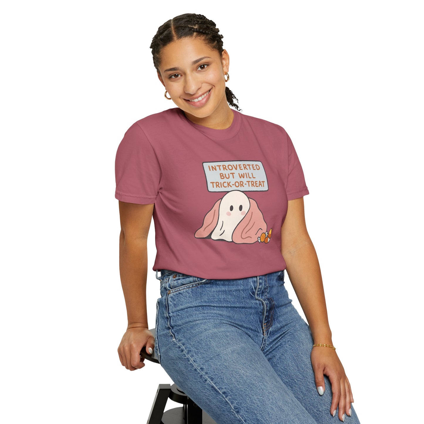 "Introverted But Will Trick or Treat" Unisex Halloween Tee, Funny Trick-or-Treat Shirt, Spooky Season Apparel, Gift for Introverts