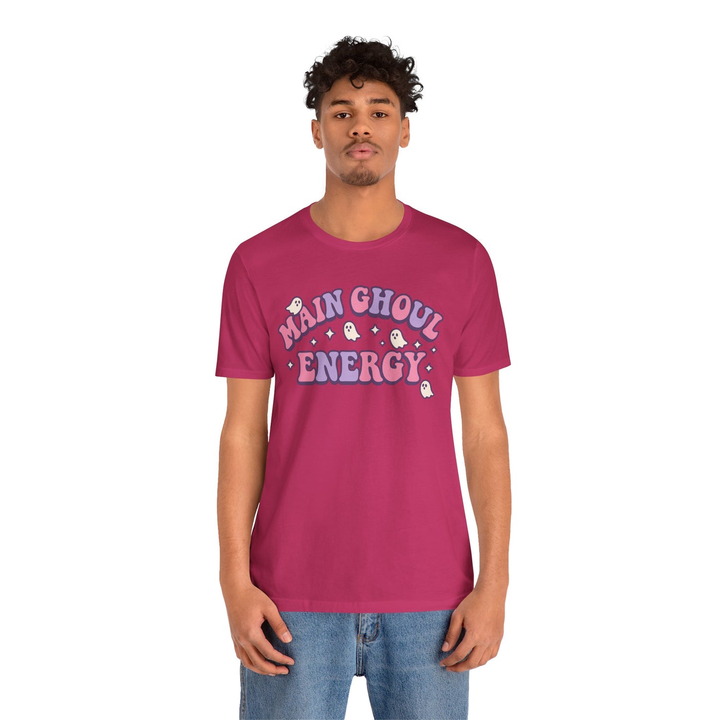 "Main Ghoul Energy" Unisex Short Sleeve T-Shirt, Halloween Party Shirt, Cute Graphic Tee, Gift for Ghost Lovers, Trendy Casual Wear