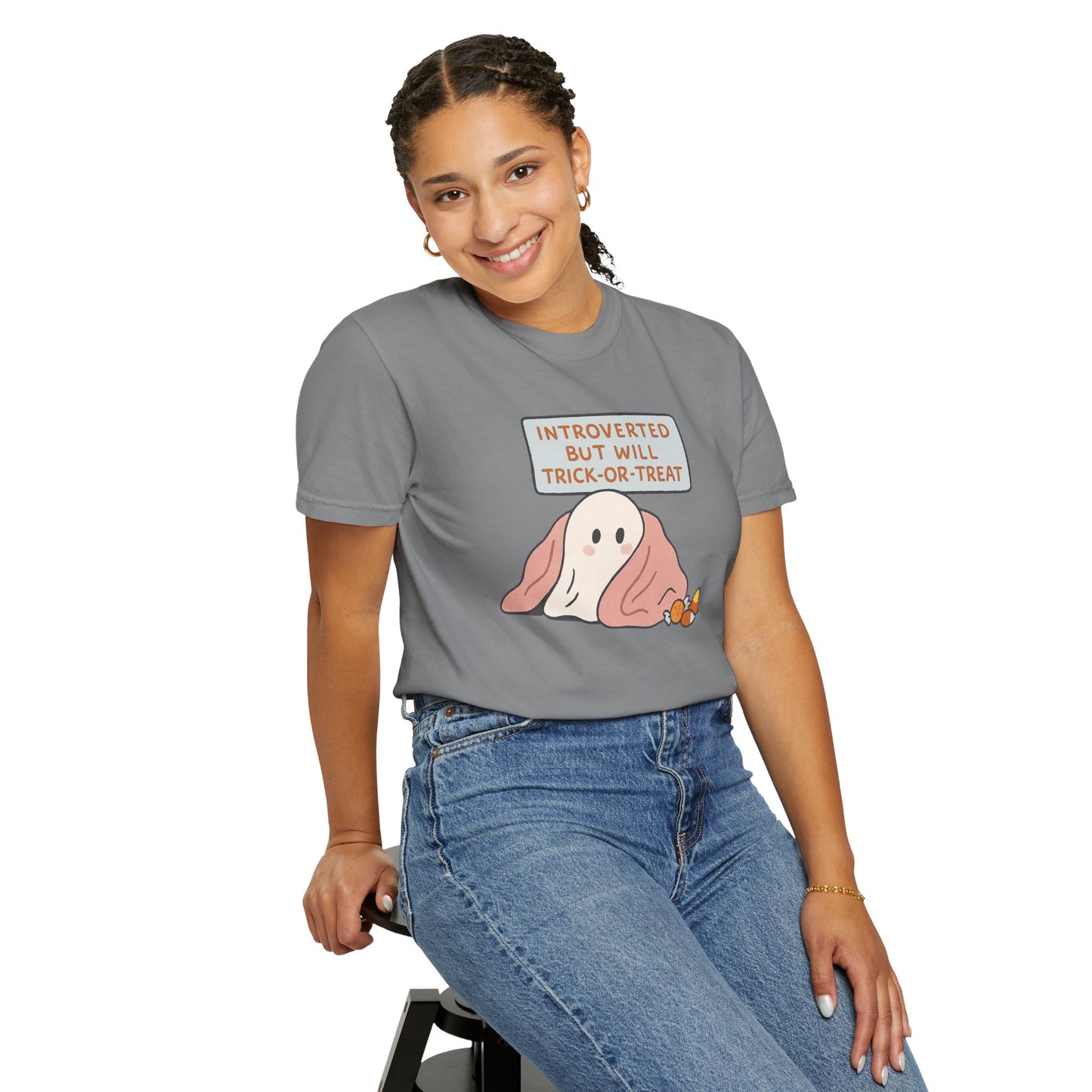 "Introverted But Will Trick or Treat" Unisex Halloween Tee, Funny Trick-or-Treat Shirt, Spooky Season Apparel, Gift for Introverts