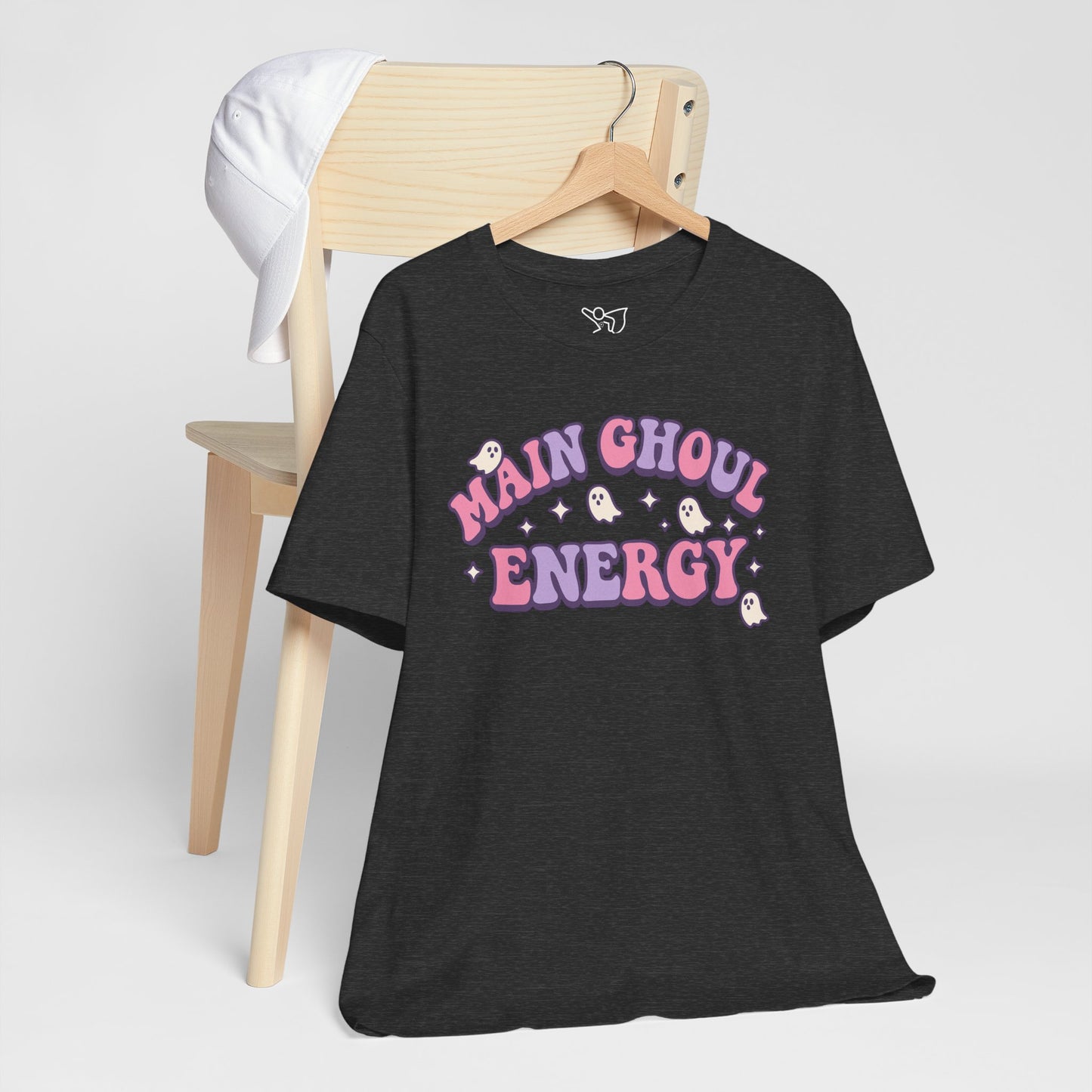 "Main Ghoul Energy" Unisex Short Sleeve T-Shirt, Halloween Party Shirt, Cute Graphic Tee, Gift for Ghost Lovers, Trendy Casual Wear