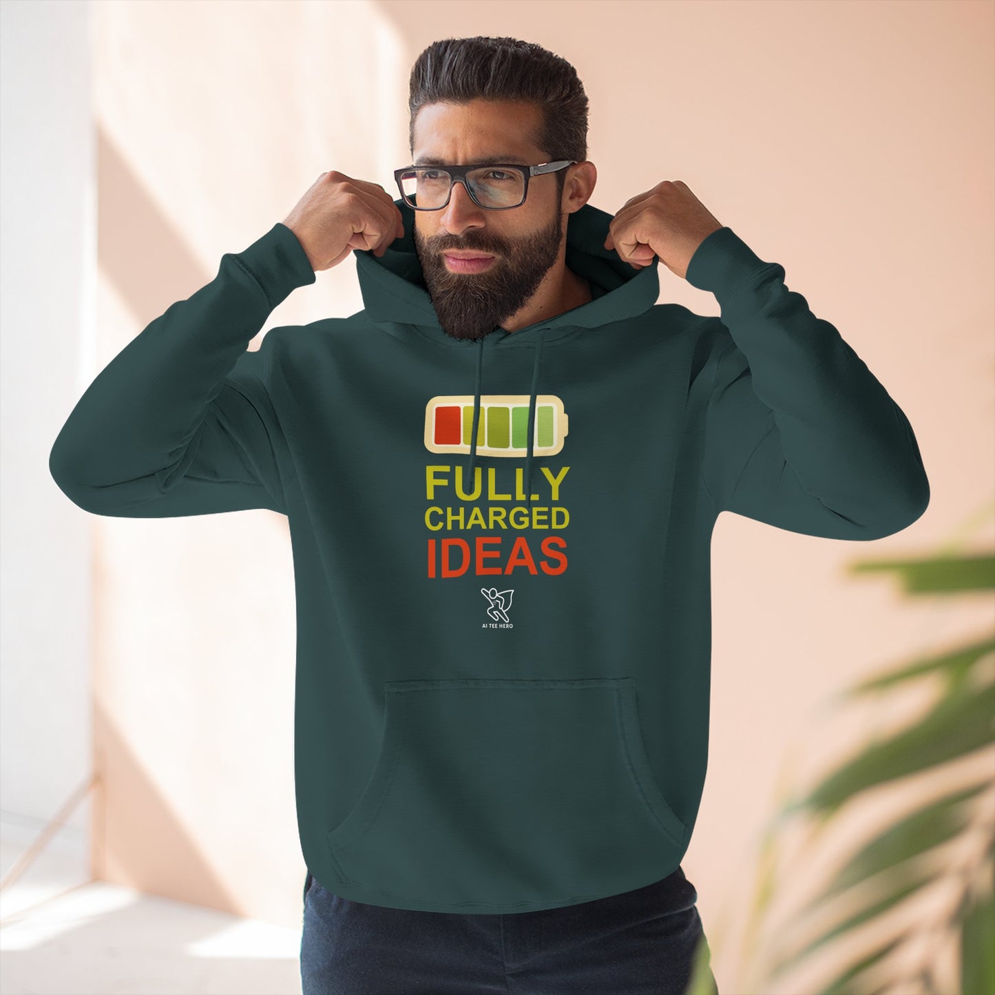 "Fully Charged Ideas" Motivational Fleece Sweatshirt, Cozy Gift for Creatives, Perfect for Inspiration, Fun Wear for All Occasions