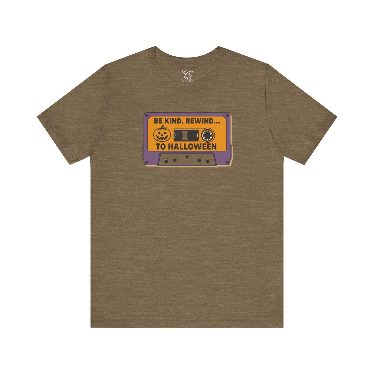 "Be Kind, Rewind to Halloween" T-Shirt, Unisex Casual Wear, Spooky Season Top, Vintage Style Shirt