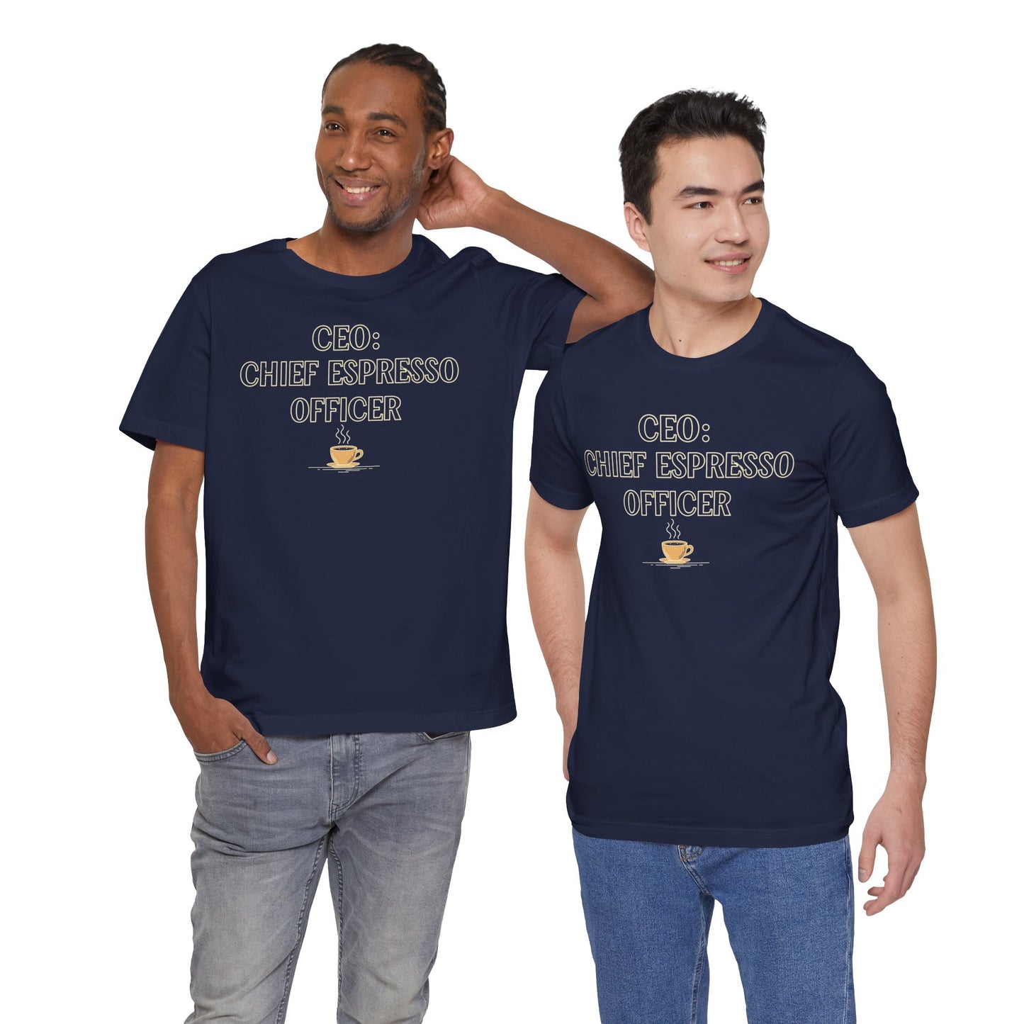 "CEO: Chief Espresso Officer" CW-1 Unisex Jersey T-Shirt for Baristas, Funny Coffee Shirt for Gifts, Perfect for Birthdays, Coffee Shop Outfits