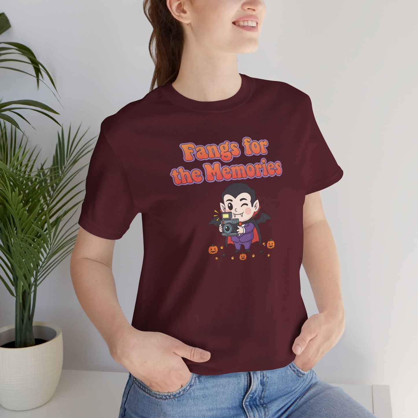 "Fangs for the Memories" Unisex Short Sleeve Shirt, Casual Halloween Outfit, Gift for Spooky Season, Halloween Shirt