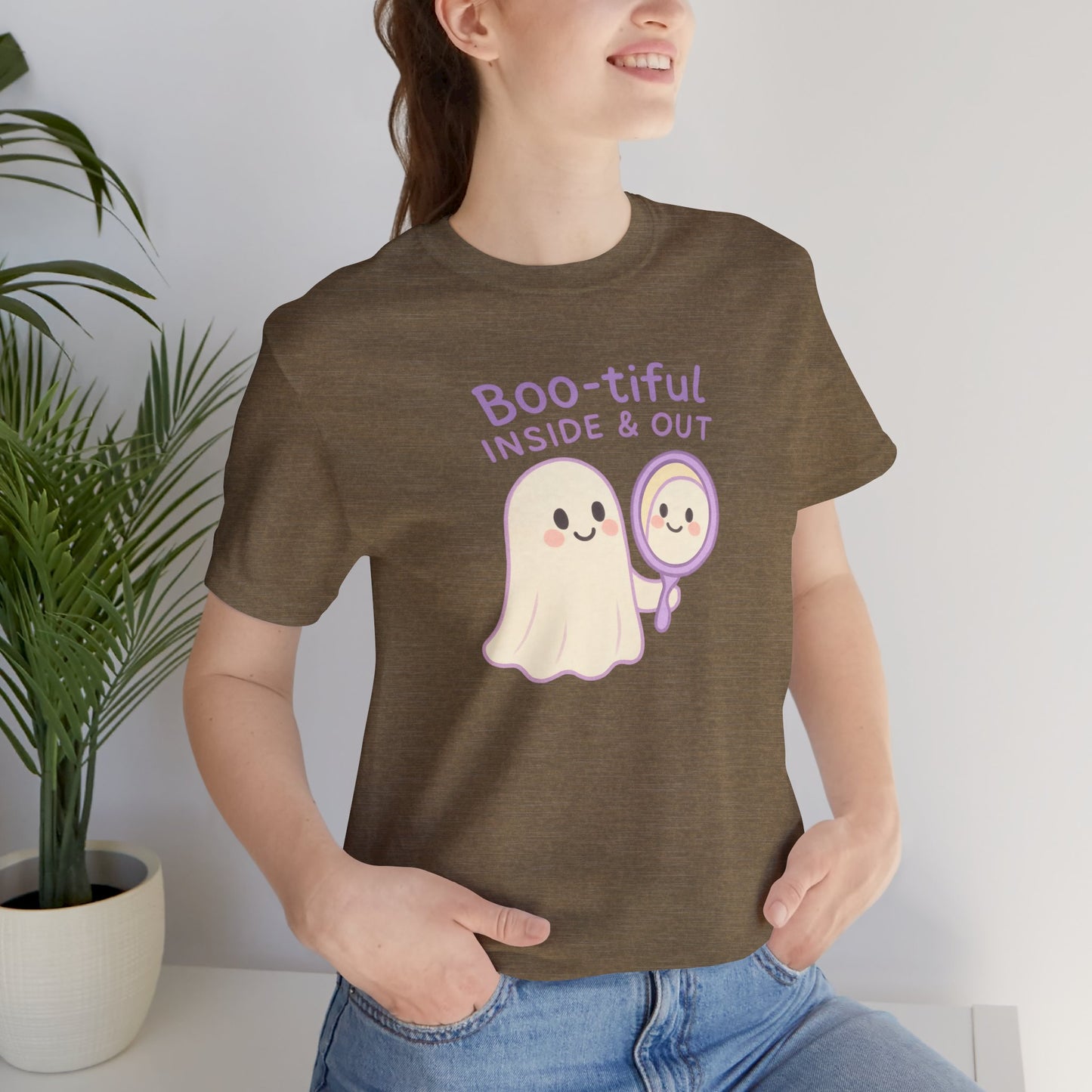 "Boo-tiful Inside Out" Ghost Tee, Cute Halloween Shirt, Unisex Short Sleeve T-Shirt, Fall Apparel, Spooky Vibes, Gift for Halloween Lovers