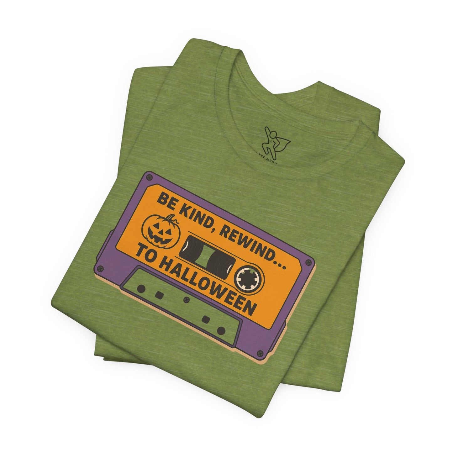 "Be Kind, Rewind to Halloween" T-Shirt, Unisex Casual Wear, Spooky Season Top, Vintage Style Shirt