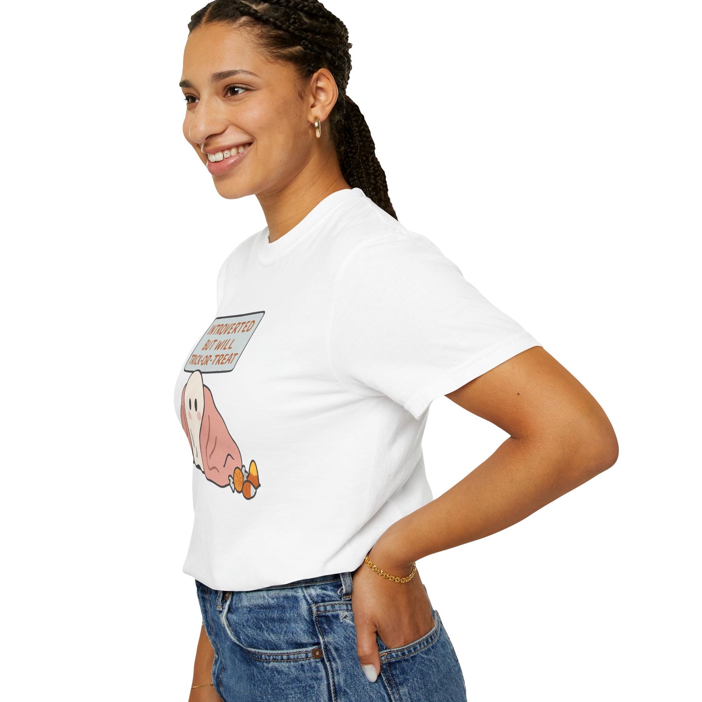 "Introverted But Will Trick or Treat" Unisex Halloween Tee, Funny Trick-or-Treat Shirt, Spooky Season Apparel, Gift for Introverts