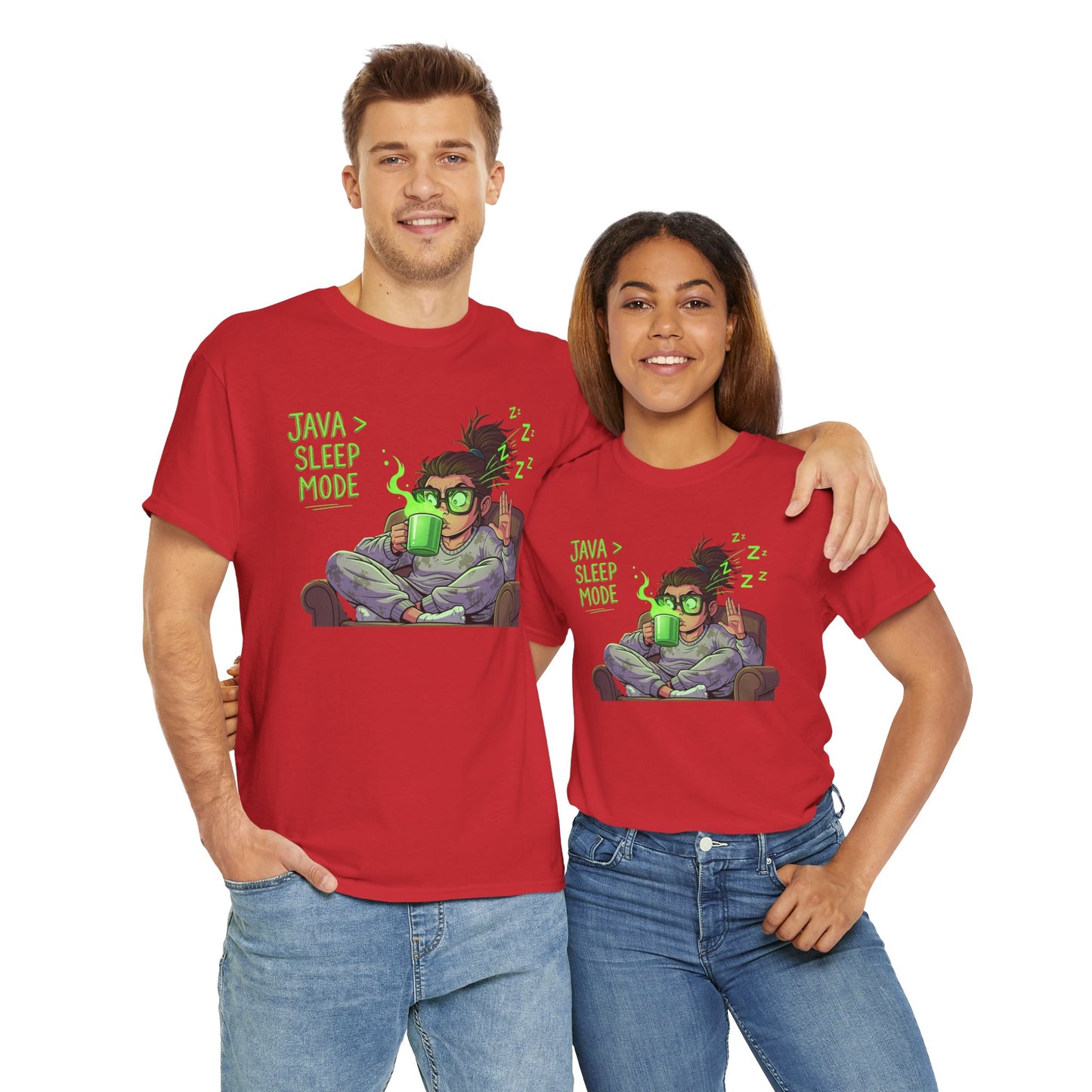 "Java > Sleep Mode" CW-1 Unisex Heavy Cotton Tee, Casual Wear, Gift for Coffee Lovers, Relaxation Shirt, Graphic Tee for Holidays