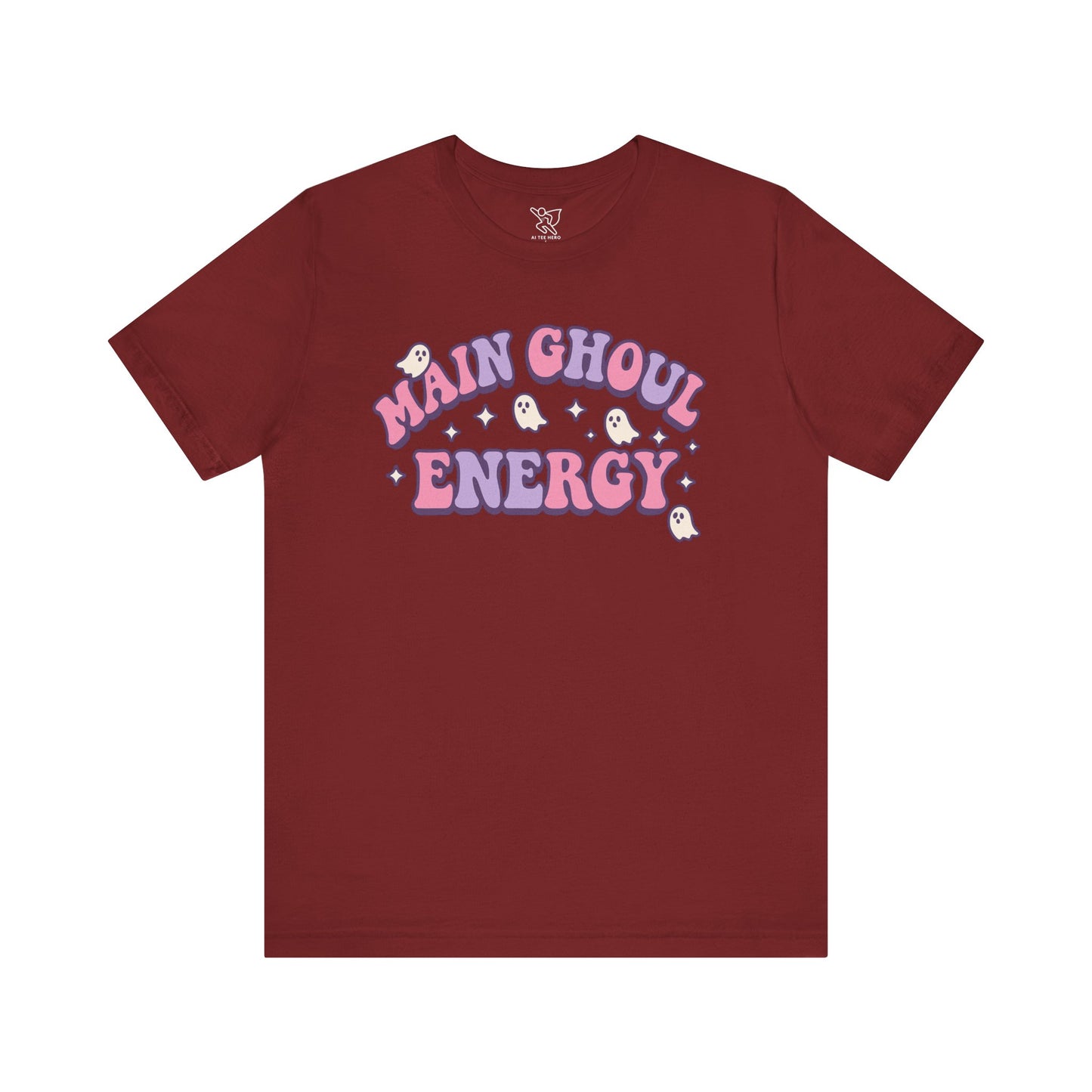 "Main Ghoul Energy" Unisex Short Sleeve T-Shirt, Halloween Party Shirt, Cute Graphic Tee, Gift for Ghost Lovers, Trendy Casual Wear