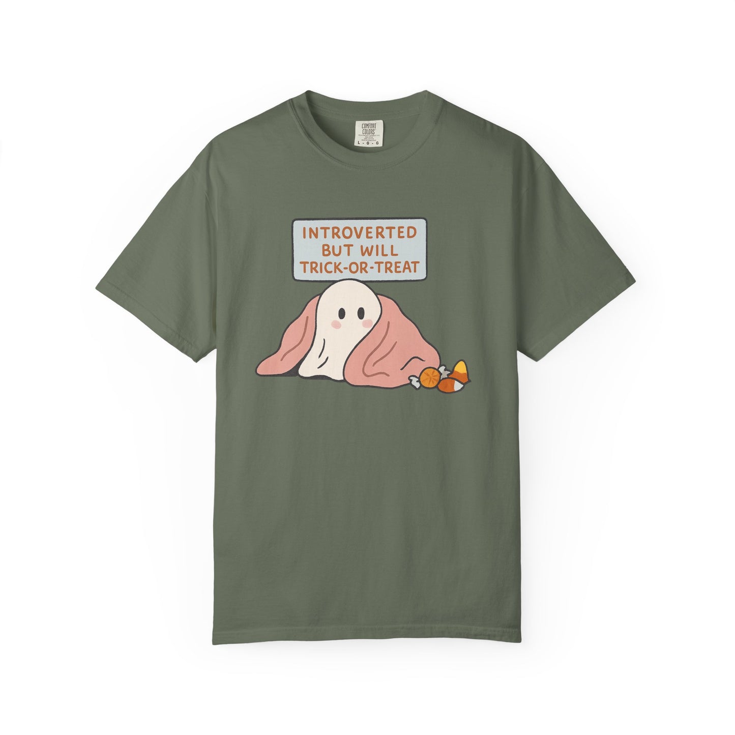 "Introverted But Will Trick or Treat" Unisex Halloween Tee, Funny Trick-or-Treat Shirt, Spooky Season Apparel, Gift for Introverts