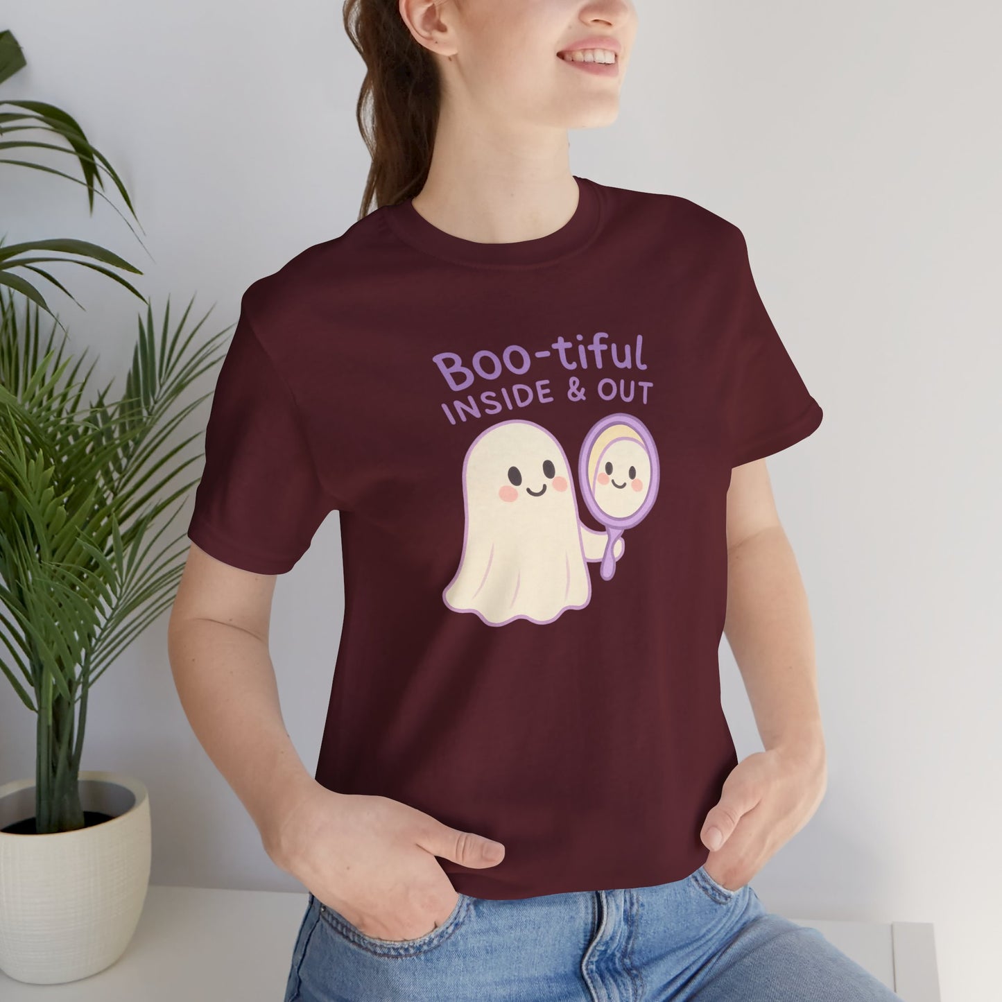 "Boo-tiful Inside Out" Ghost Tee, Cute Halloween Shirt, Unisex Short Sleeve T-Shirt, Fall Apparel, Spooky Vibes, Gift for Halloween Lovers