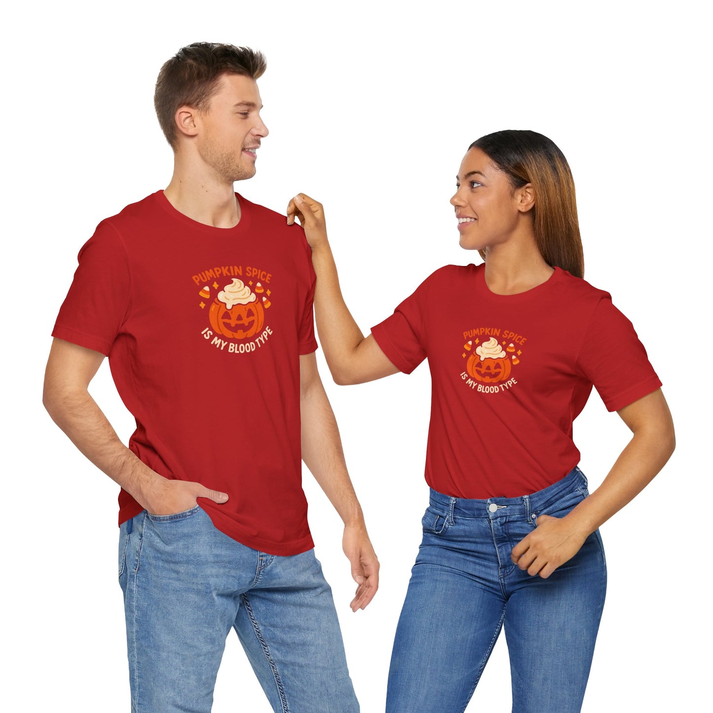 "Pumpkin Spice is My Blood Type" Short Sleeve Tee Fall Fashion, Halloween Shirt, Coffee Lover Gift, Autumn Wardrobe, Seasonal Tee