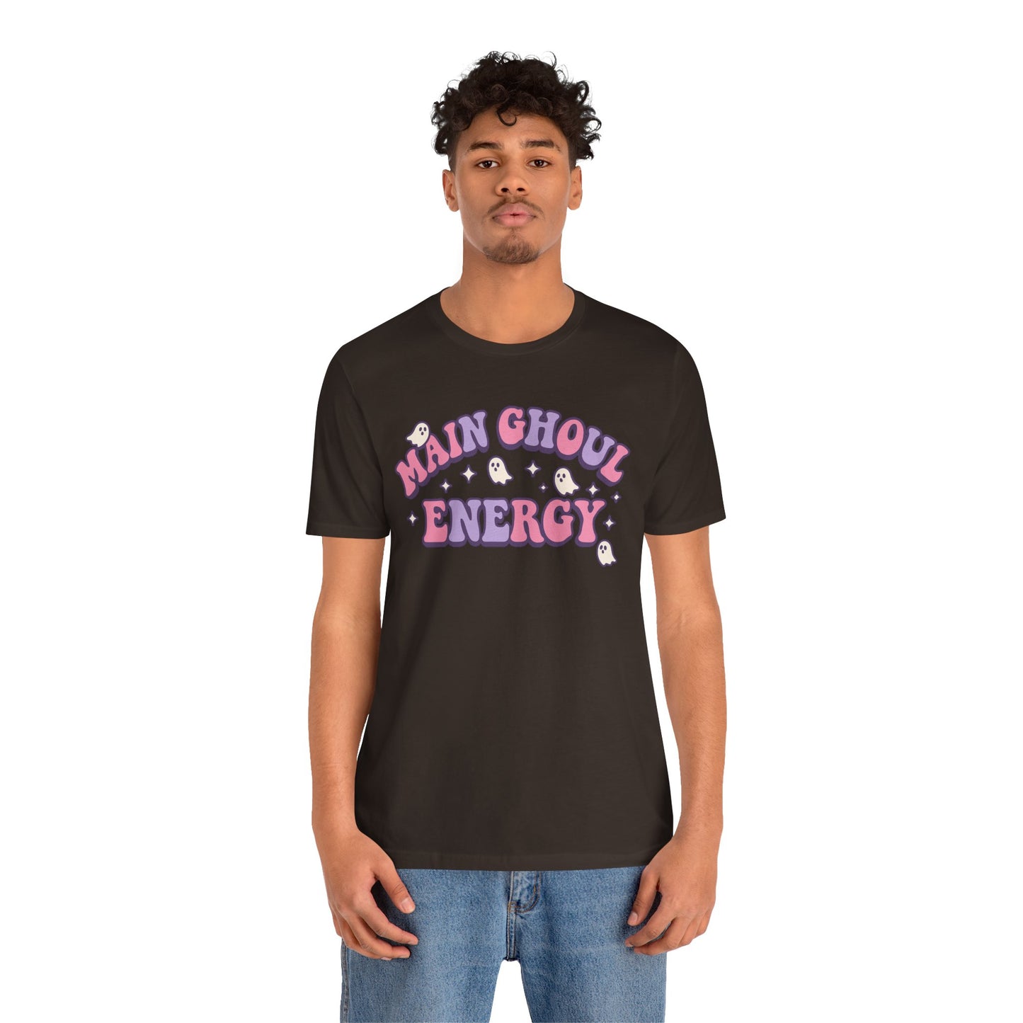 "Main Ghoul Energy" Unisex Short Sleeve T-Shirt, Halloween Party Shirt, Cute Graphic Tee, Gift for Ghost Lovers, Trendy Casual Wear