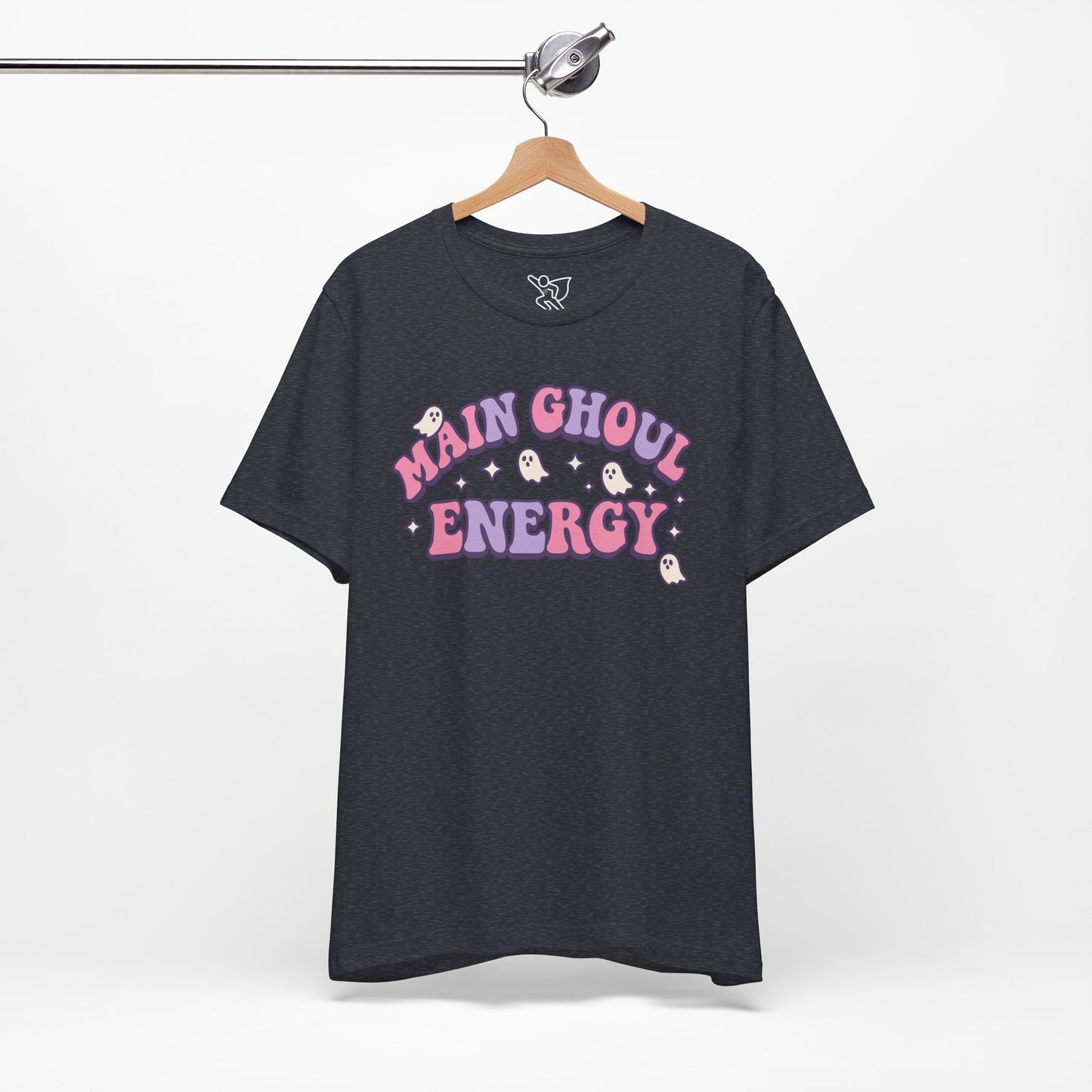 "Main Ghoul Energy" Unisex Short Sleeve T-Shirt, Halloween Party Shirt, Cute Graphic Tee, Gift for Ghost Lovers, Trendy Casual Wear