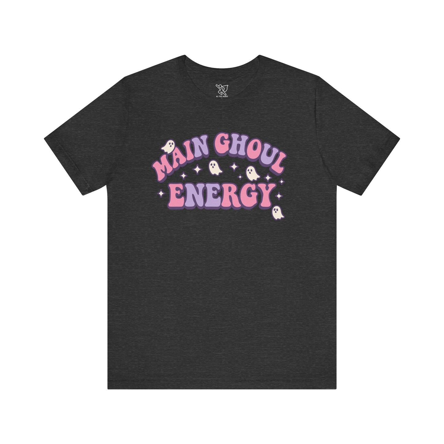 "Main Ghoul Energy" Unisex Short Sleeve T-Shirt, Halloween Party Shirt, Cute Graphic Tee, Gift for Ghost Lovers, Trendy Casual Wear