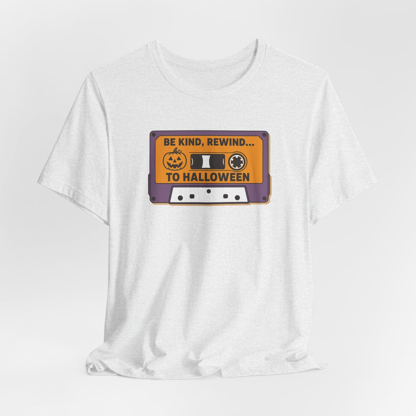 "Be Kind, Rewind to Halloween" T-Shirt, Unisex Casual Wear, Spooky Season Top, Vintage Style Shirt