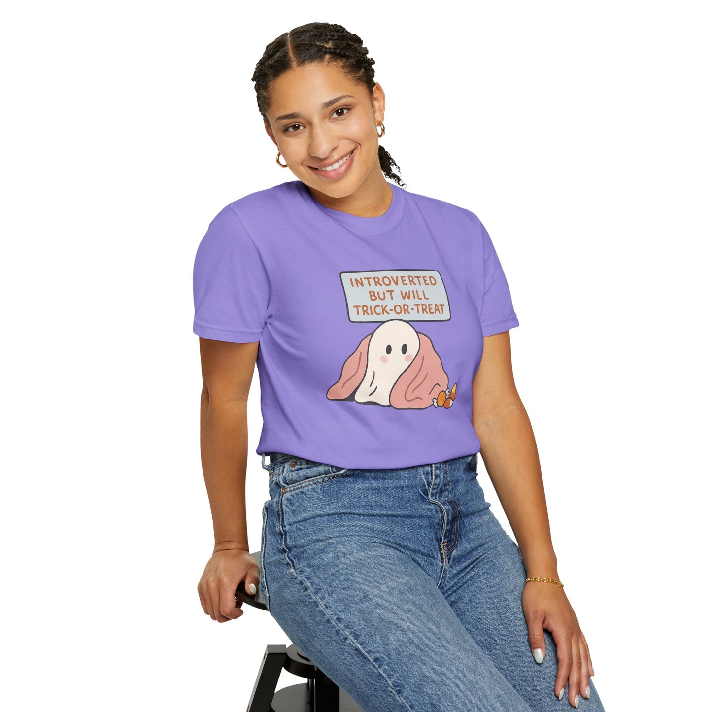 "Introverted But Will Trick or Treat" Unisex Halloween Tee, Funny Trick-or-Treat Shirt, Spooky Season Apparel, Gift for Introverts