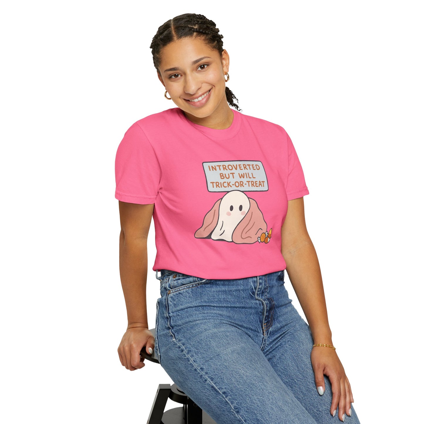 "Introverted But Will Trick or Treat" Unisex Halloween Tee, Funny Trick-or-Treat Shirt, Spooky Season Apparel, Gift for Introverts