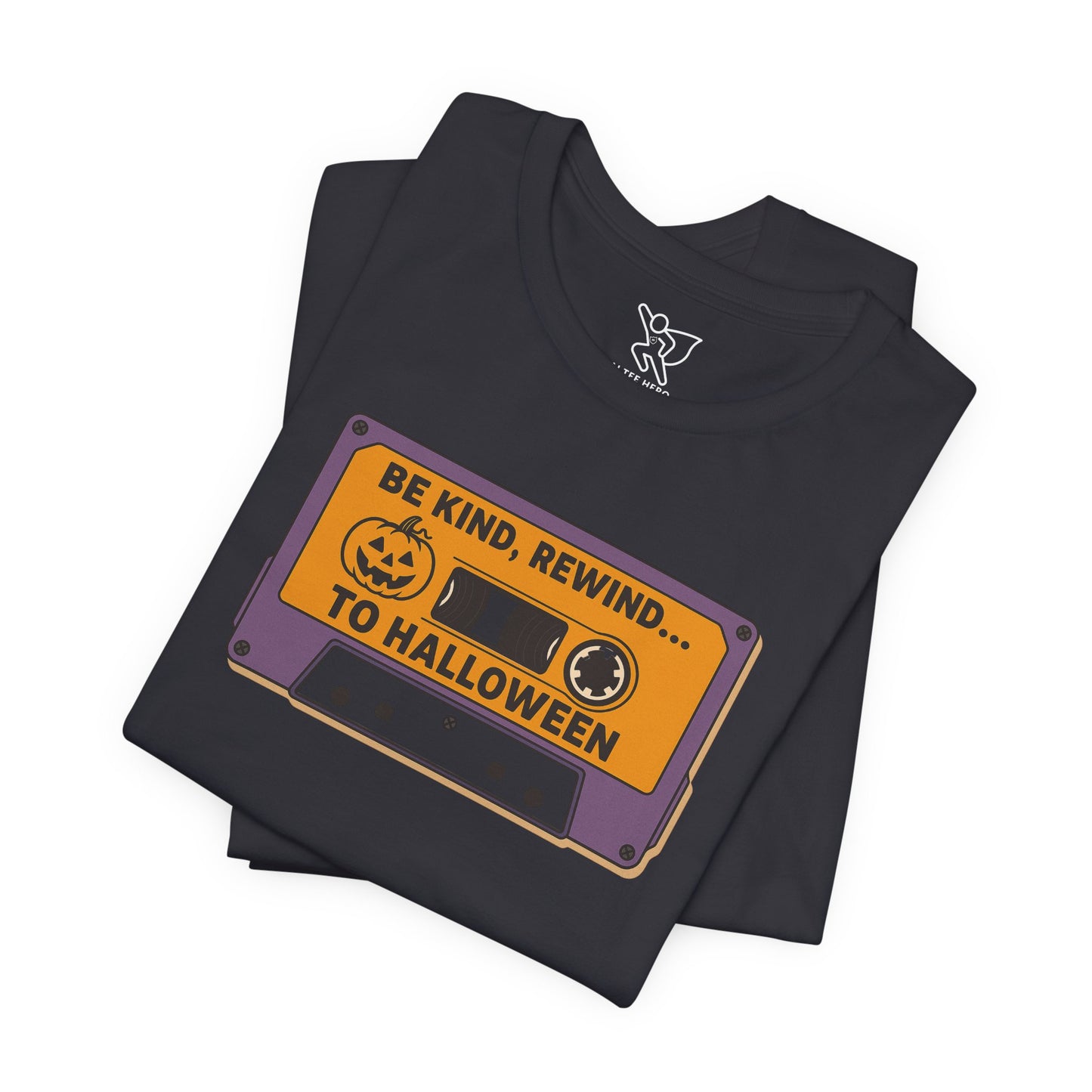 "Be Kind, Rewind to Halloween" T-Shirt, Unisex Casual Wear, Spooky Season Top, Vintage Style Shirt