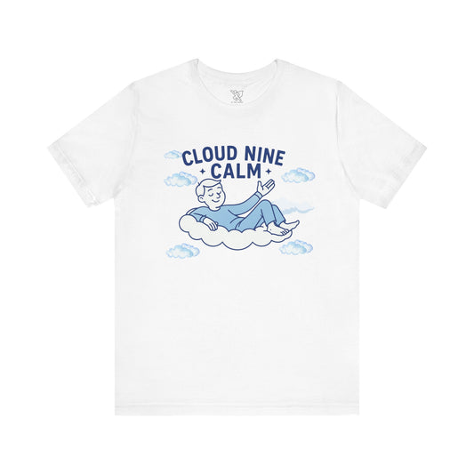 "Cloud Nine Calm" Relaxed Unisex Jersey Short Sleeve T-Shirt, Gift for Mindfulness, Cozy Fashion, Casual Wear, Relaxation Outfit - CW1 Blue