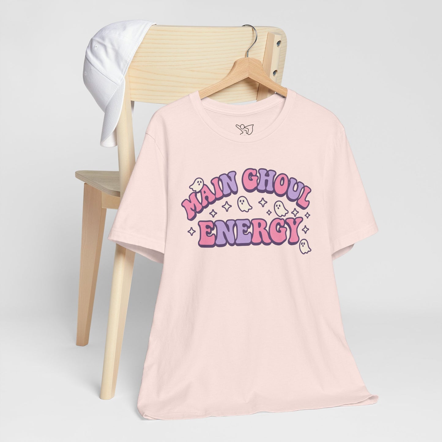 "Main Ghoul Energy" Unisex Short Sleeve T-Shirt, Halloween Party Shirt, Cute Graphic Tee, Gift for Ghost Lovers, Trendy Casual Wear