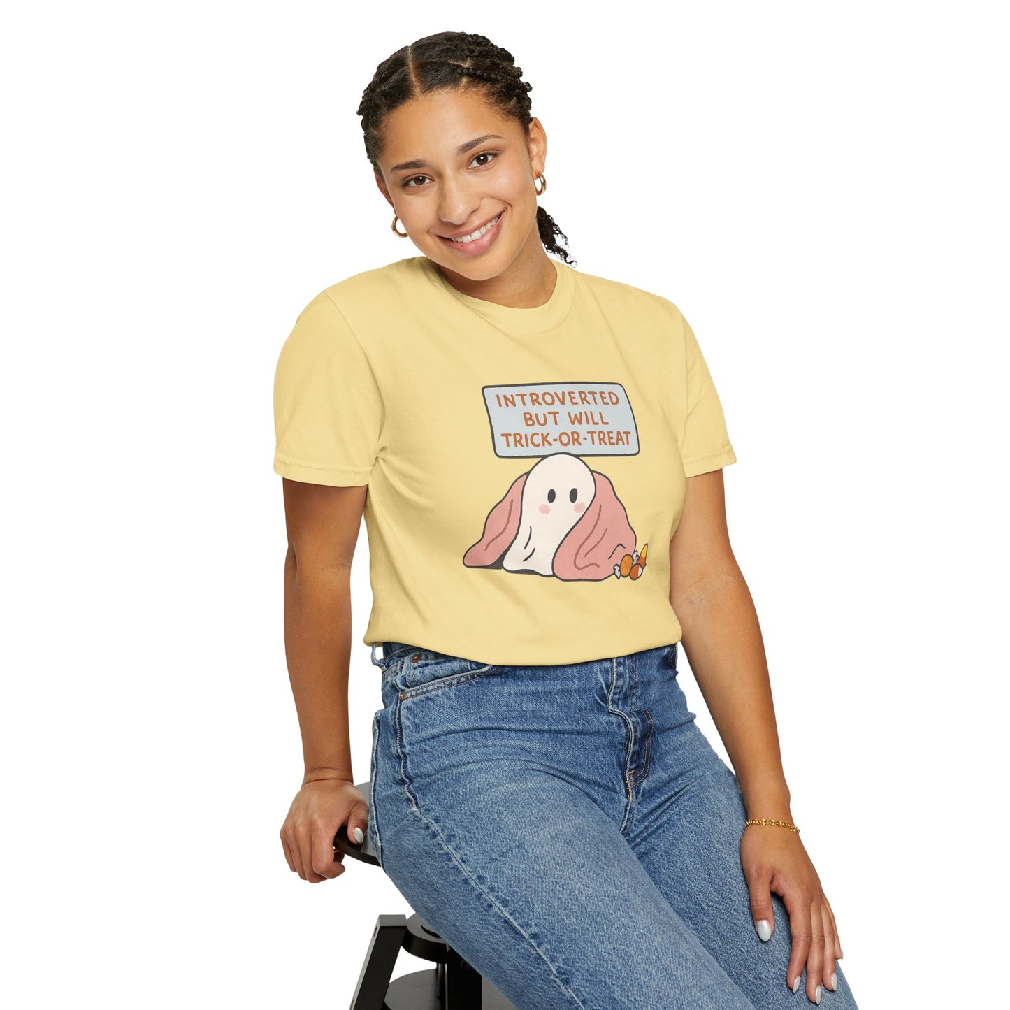 "Introverted But Will Trick or Treat" Unisex Halloween Tee, Funny Trick-or-Treat Shirt, Spooky Season Apparel, Gift for Introverts
