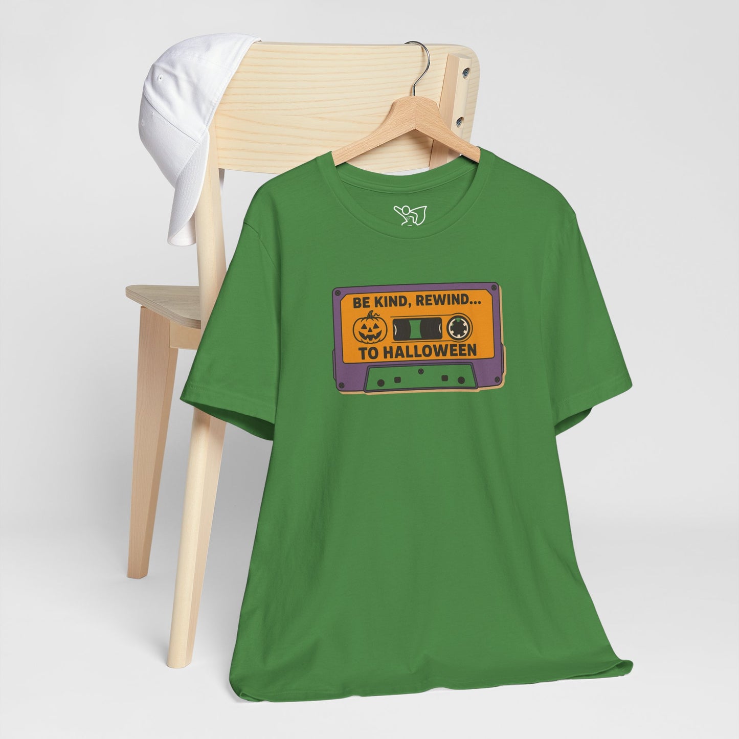 "Be Kind, Rewind to Halloween" T-Shirt, Unisex Casual Wear, Spooky Season Top, Vintage Style Shirt