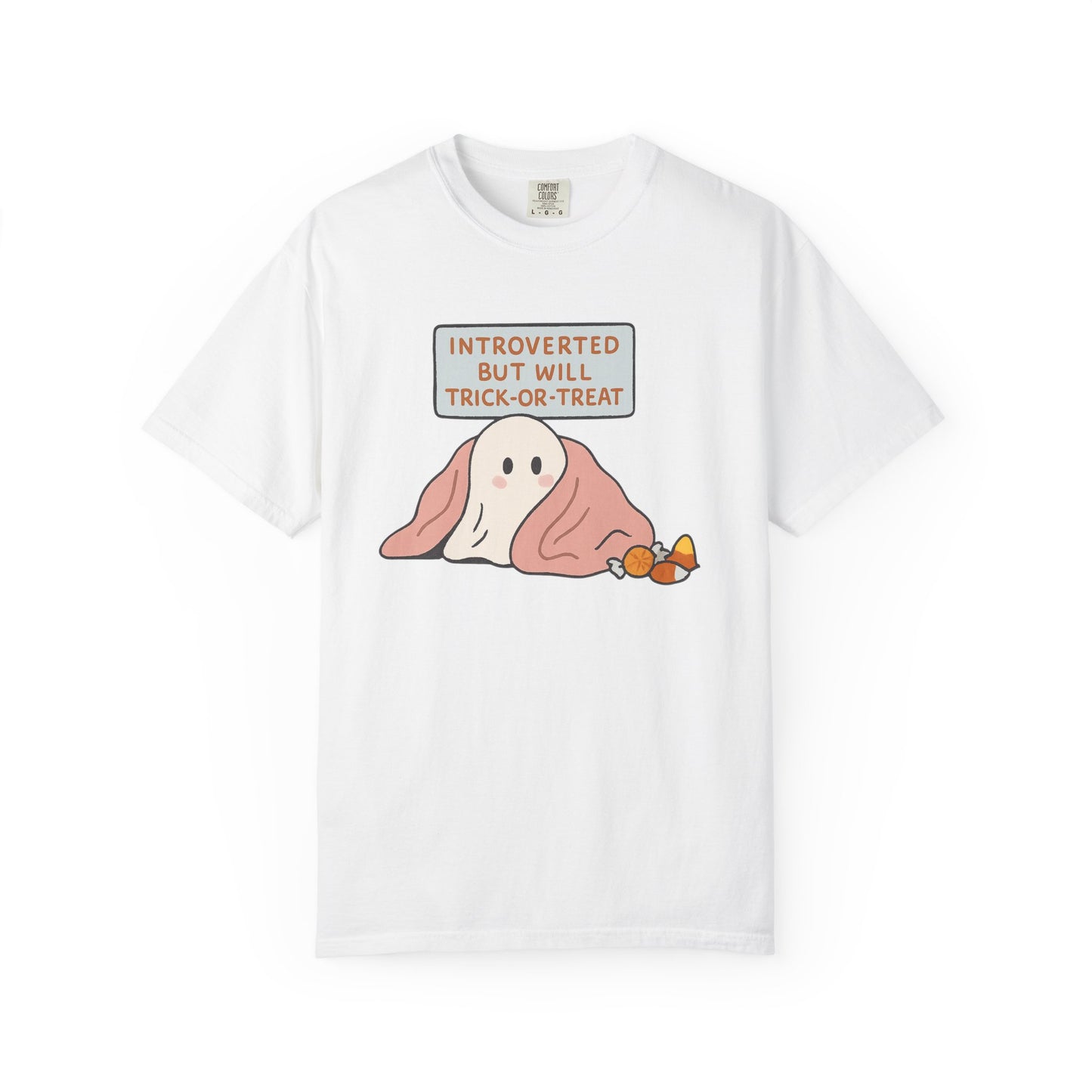"Introverted But Will Trick or Treat" Unisex Halloween Tee, Funny Trick-or-Treat Shirt, Spooky Season Apparel, Gift for Introverts